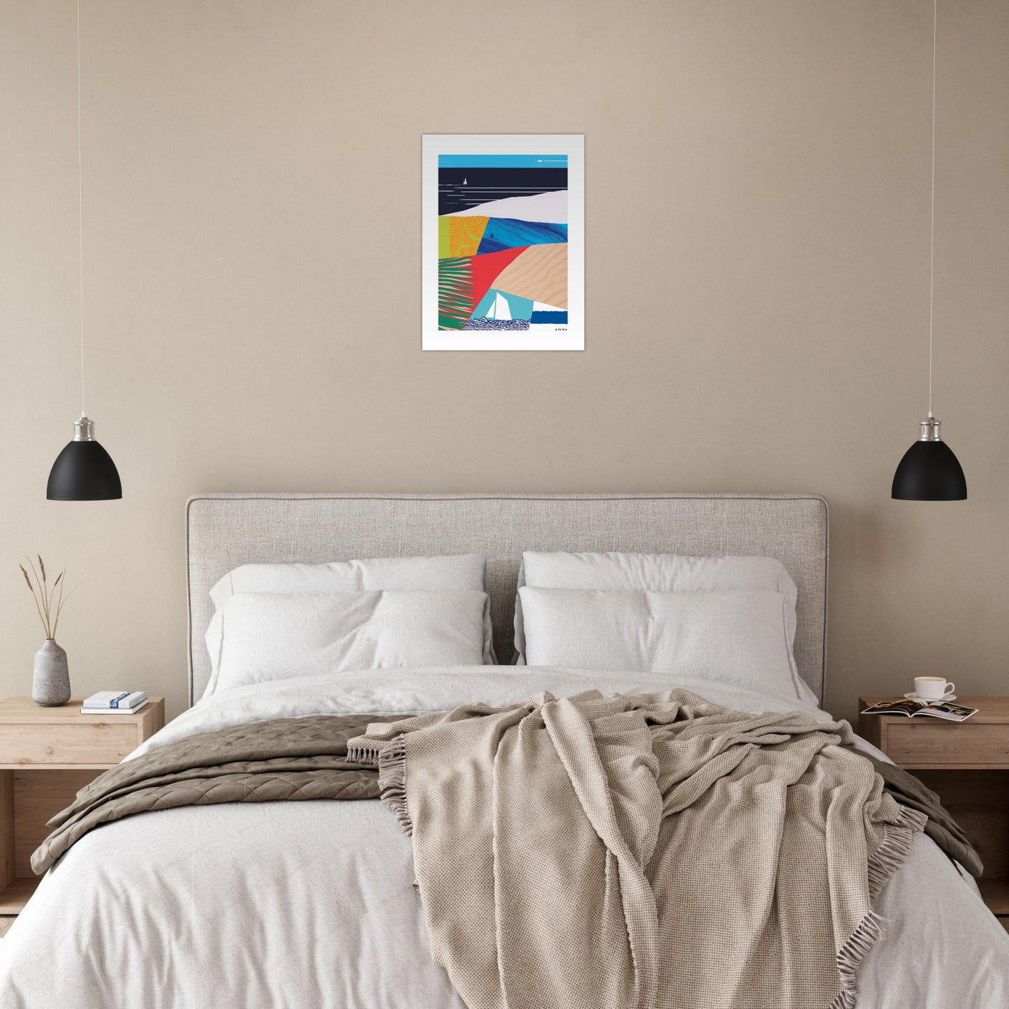 Tropical Beach Paradise With Palm Trees, Travel Art Print On Aluminum