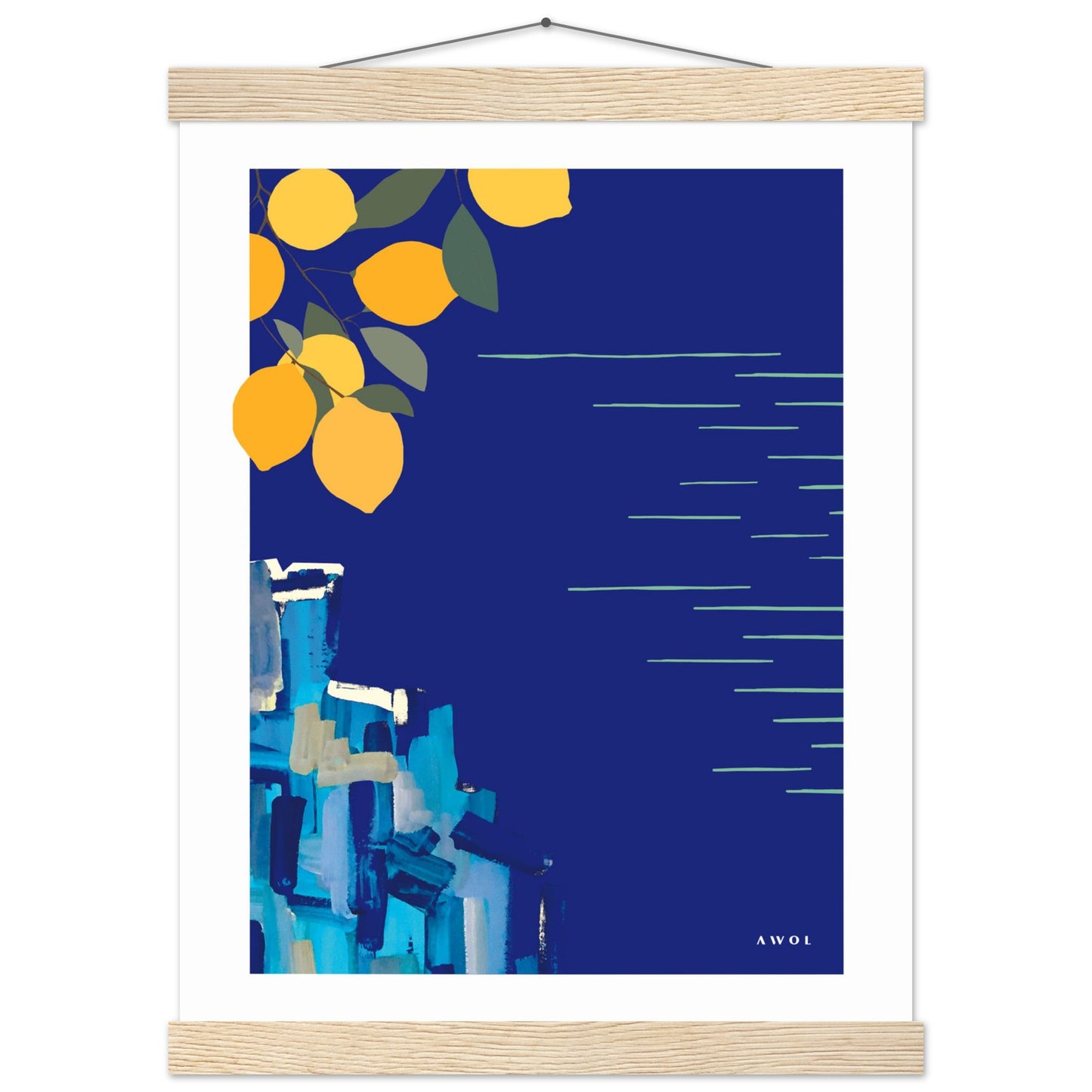 Mediterranean Seascape Art: Blue Seas And Lemons, Travel Poster with Hanger