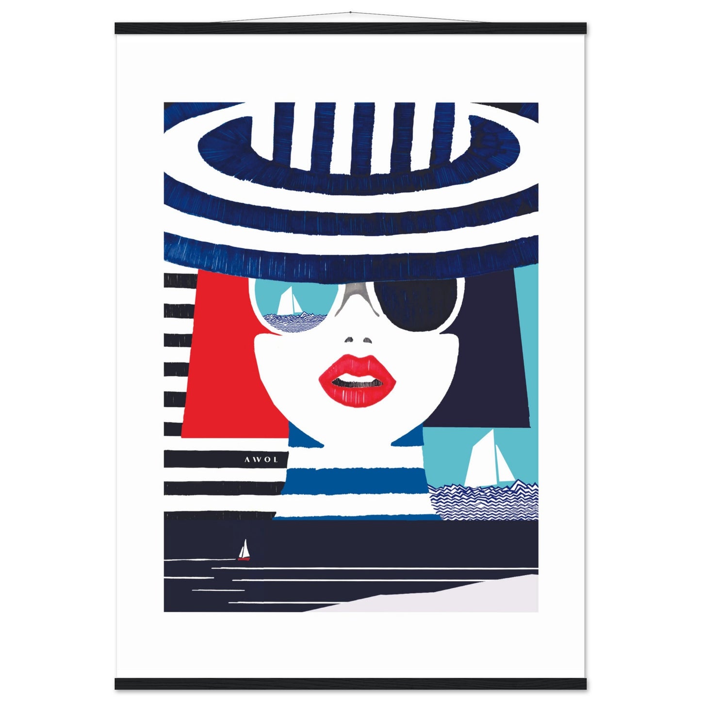 Colourful Mediterranean Wall Art Portrait On The Riviera: Beach Poster With Hanger