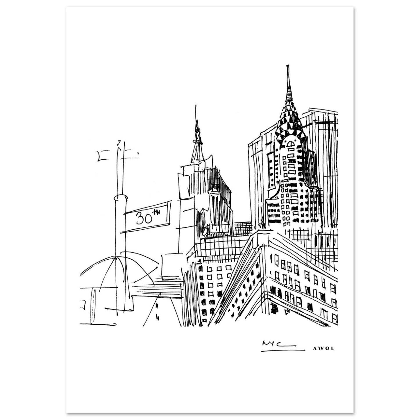 New York City Skyline Art, Iconic Skyscrapers: Poster Print