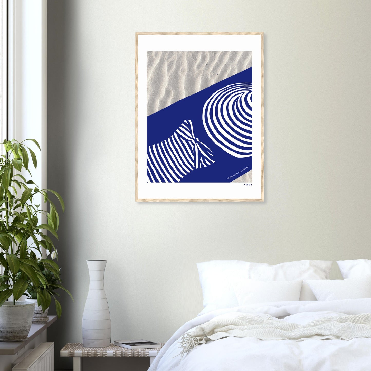 Woman In Oversized Hat And Stripes Sleeping On The Beach: Island Mood Classic Matte Paper Wooden Framed Art Print