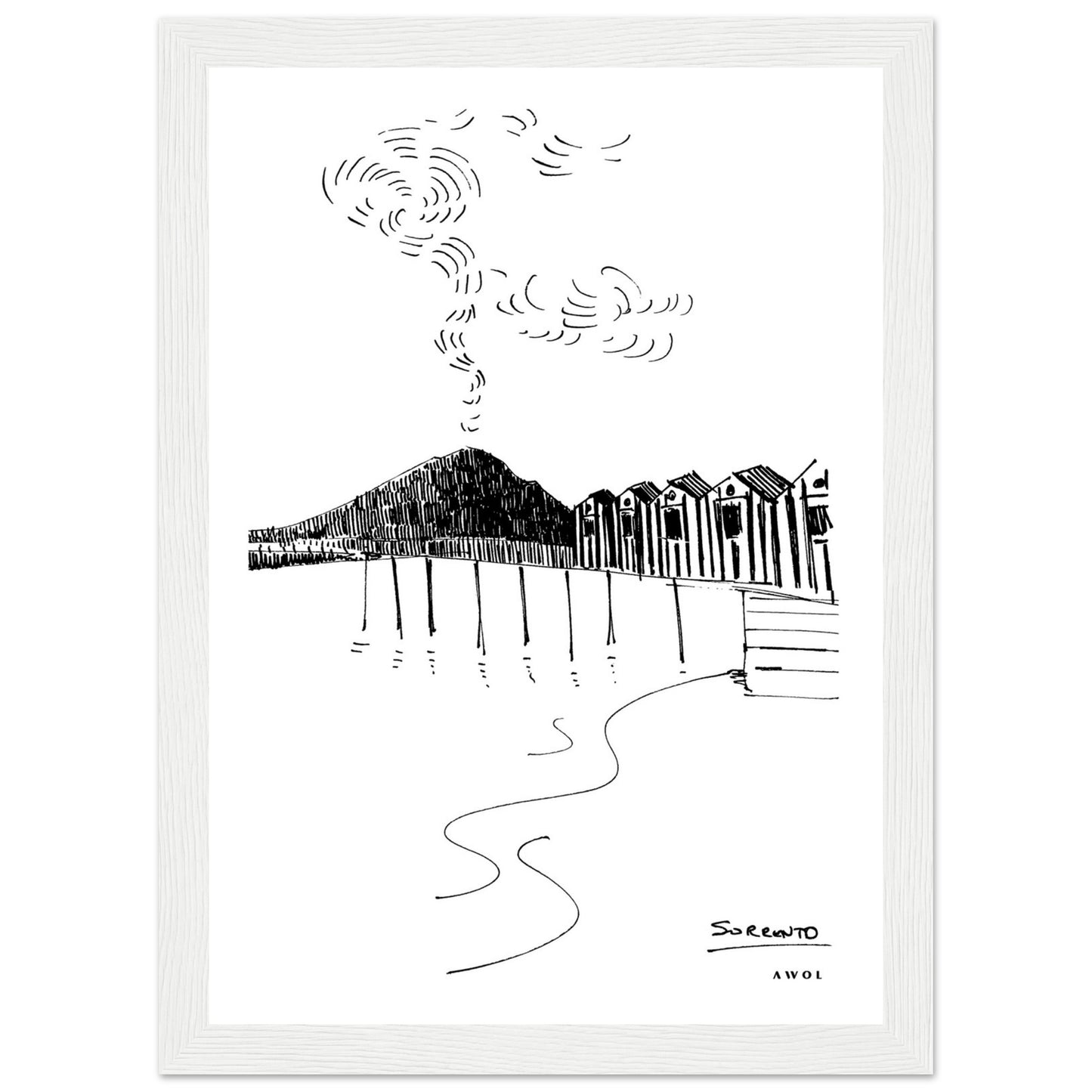 View of Mount Vesuvius Volcano, Italian Landscape, The Bay Of Naples Seen From Sorrento: Premium Matte Paper Wooden Framed Art Print