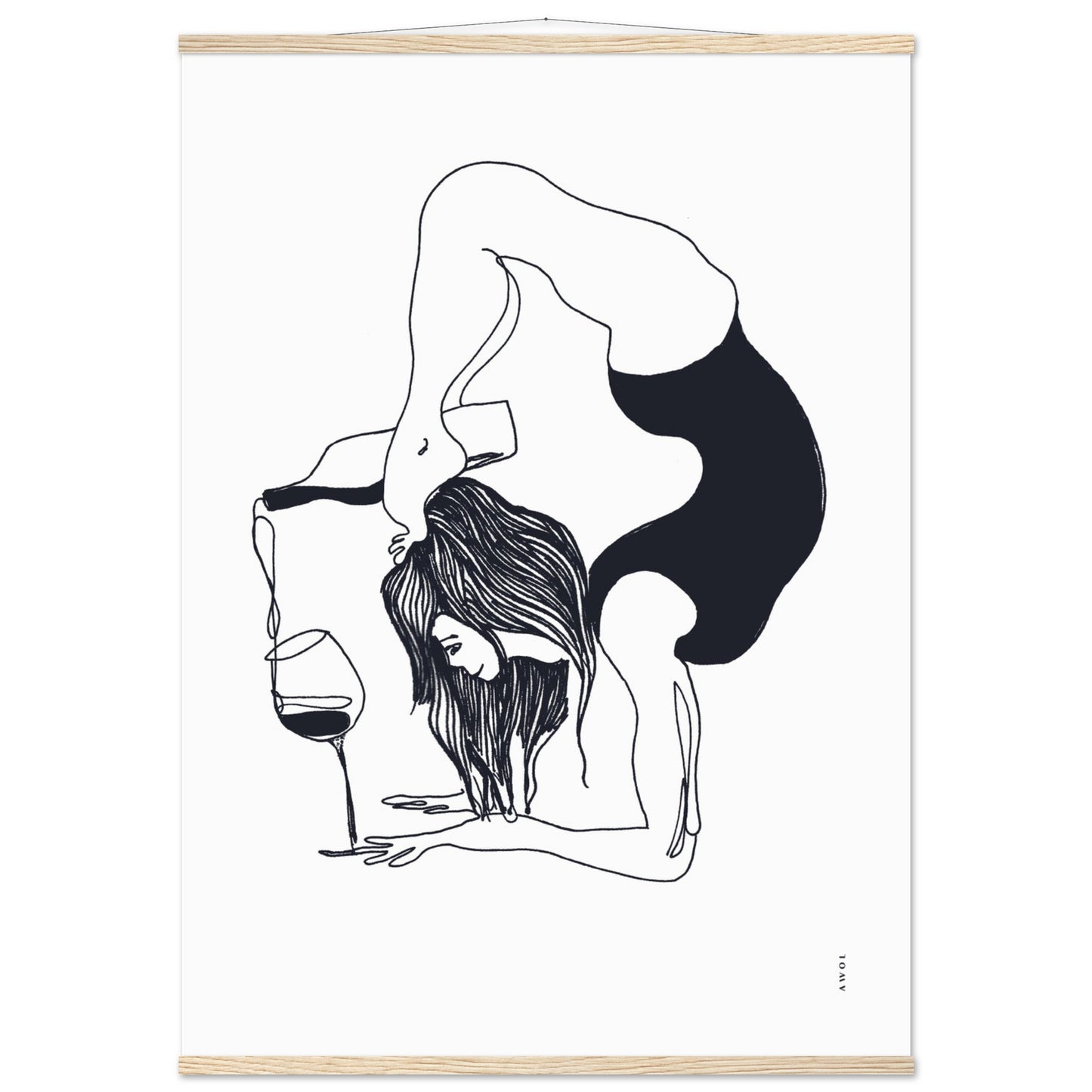 Funny Yoga Art With Wine And Woman In Yoga Pose, Poster with Hanger