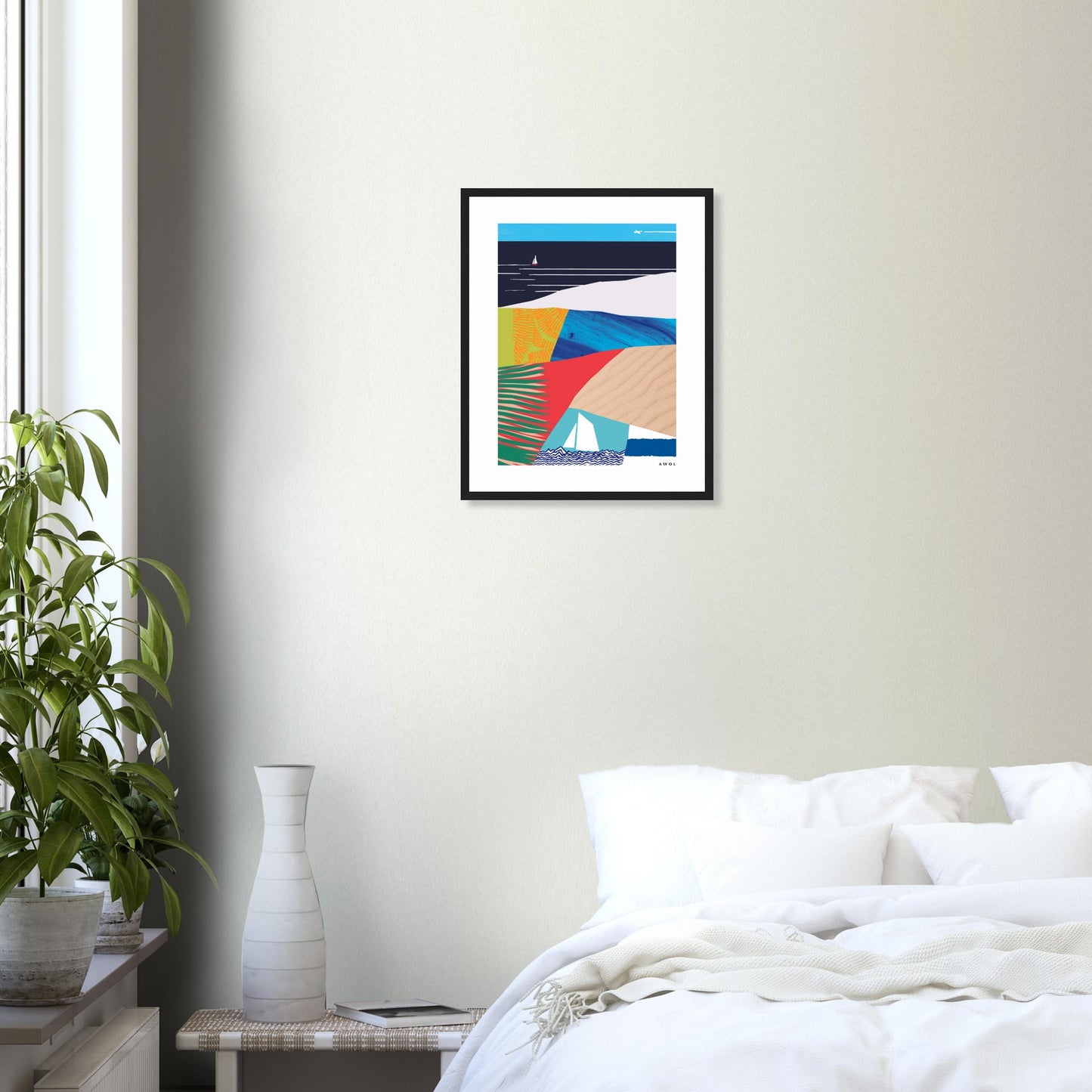 Tropical Paradise With Palm Trees, Abstract Beach Art: Framed Art Print