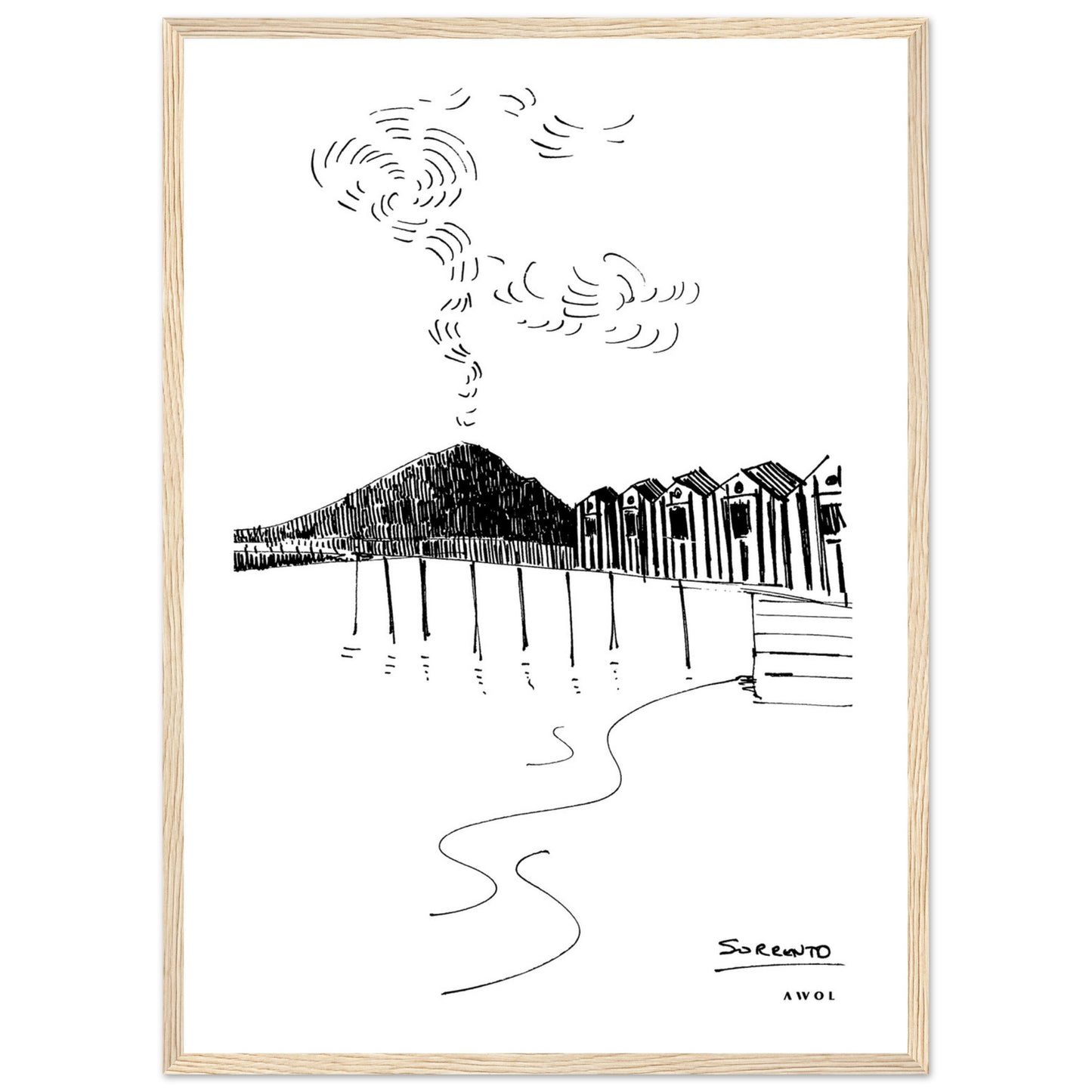 View of Mount Vesuvius Volcano, Italian Landscape, The Bay Of Naples Seen From Sorrento: Premium Matte Paper Wooden Framed Art Print