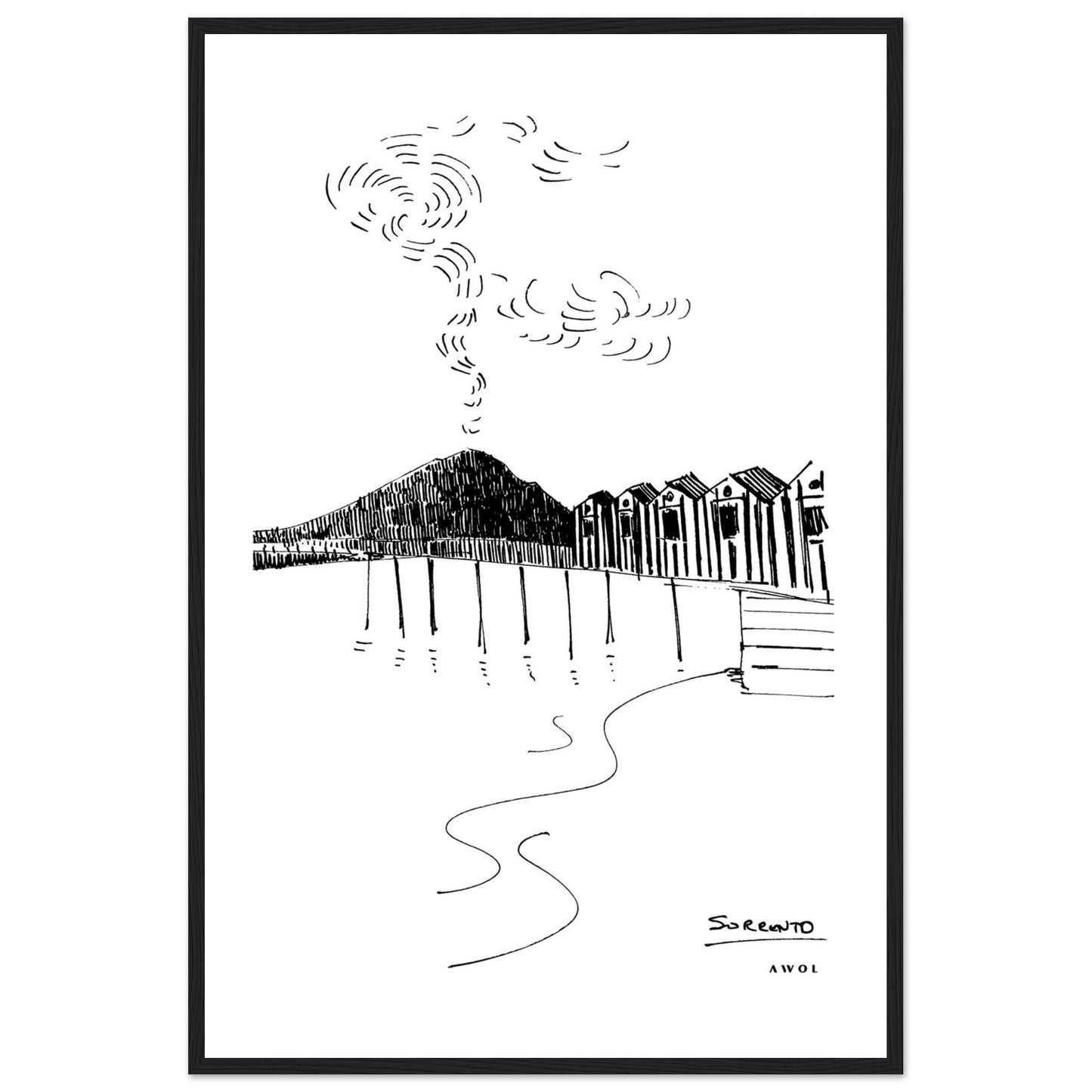 View of Mount Vesuvius Volcano, Italian Landscape, The Bay Of Naples Seen From Sorrento: Premium Matte Paper Wooden Framed Art Print