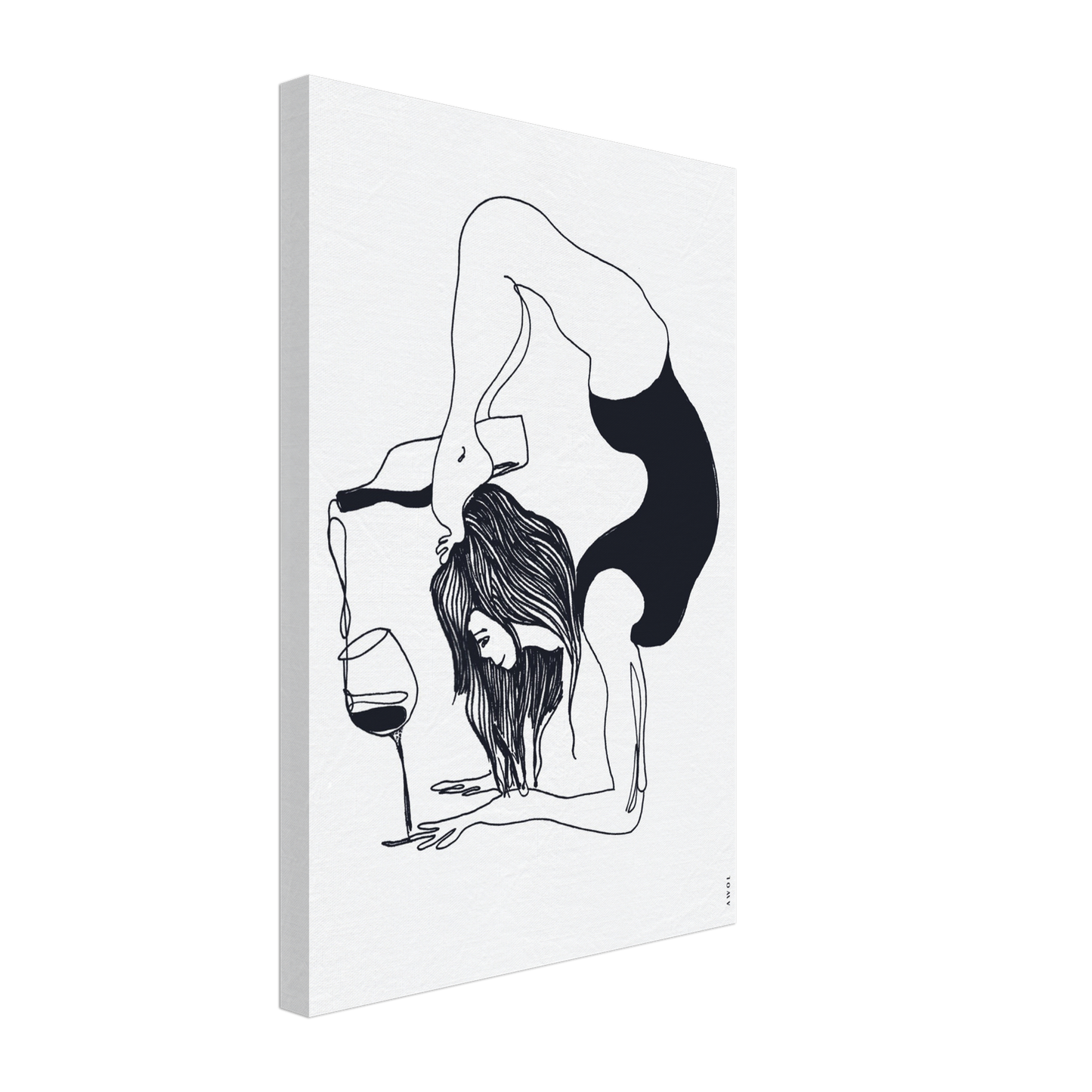 Funny Yoga Art On Canvas:  Minimalist Art Of Yoga Pose On Canvas With Wine
