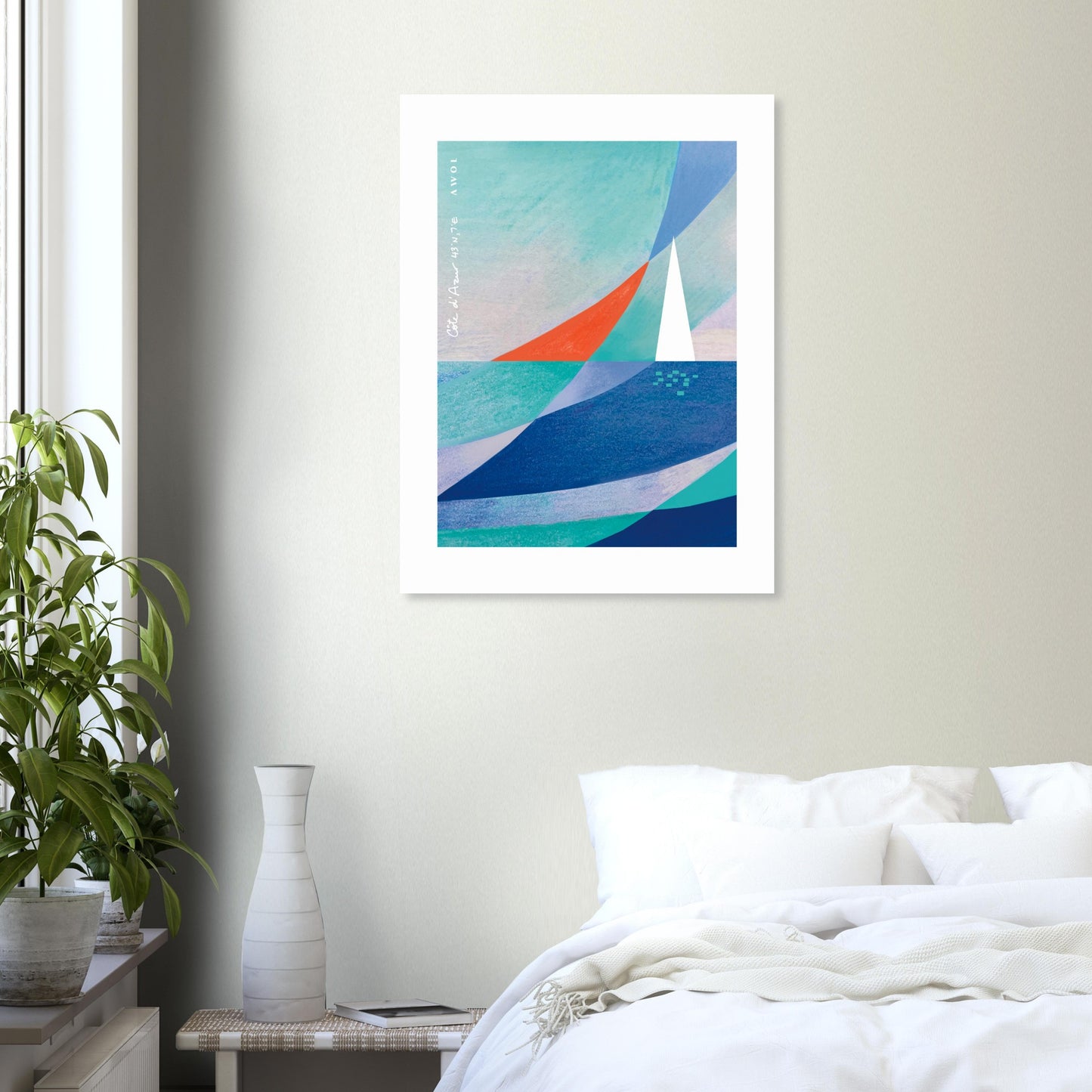 Sailing On Windy Seas, Abstract Sea Wall Art With Sailboat On The Med: Aluminum Print
