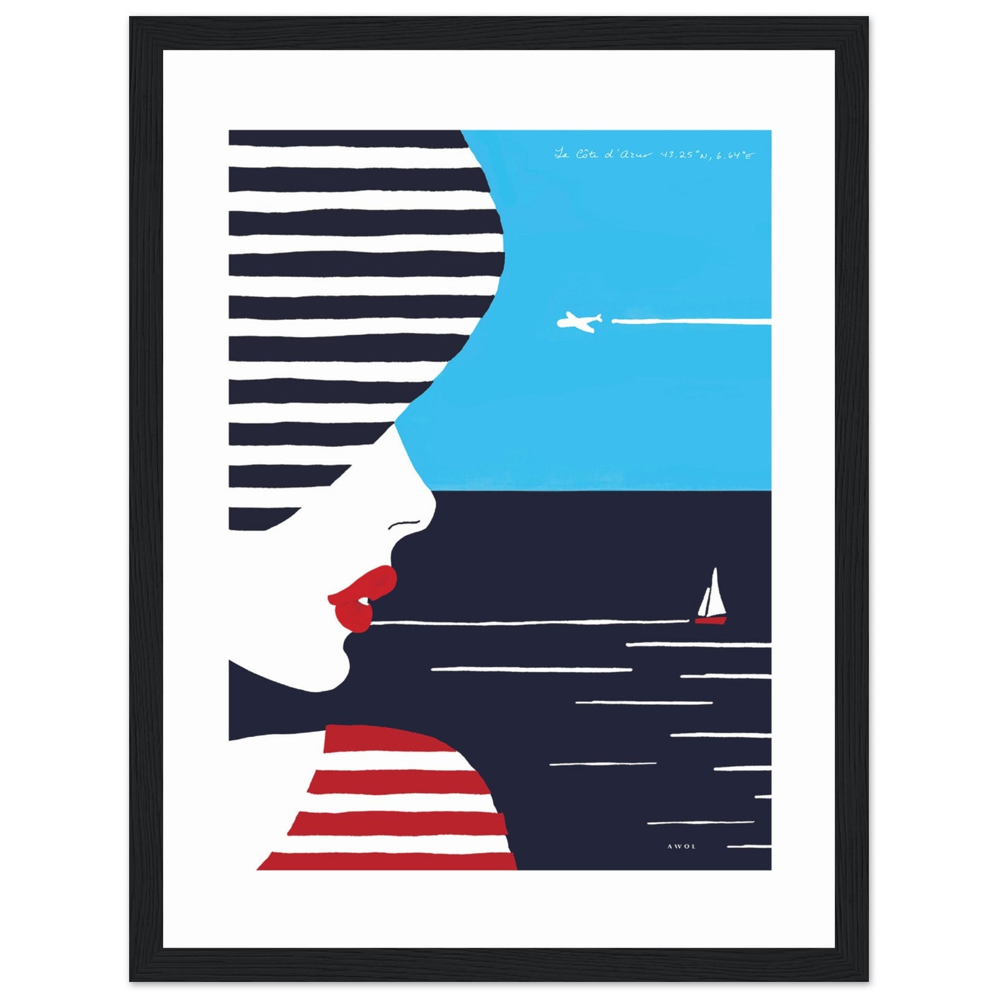 Portrait Of A Woman Looking At The Sea In The South Of France: Slow Living: Classic Matte Paper Wooden Framed Art Print