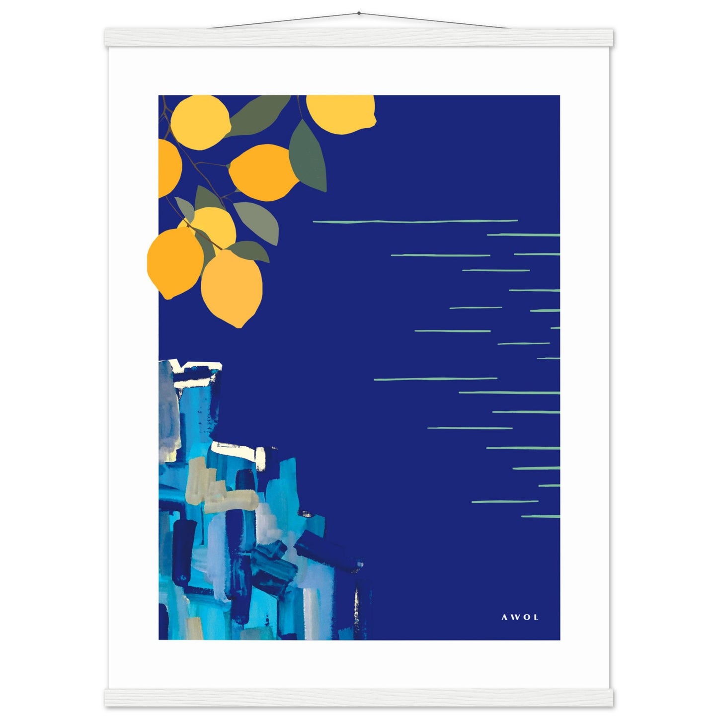 Mediterranean Seascape Art: Blue Seas And Lemons, Travel Poster with Hanger