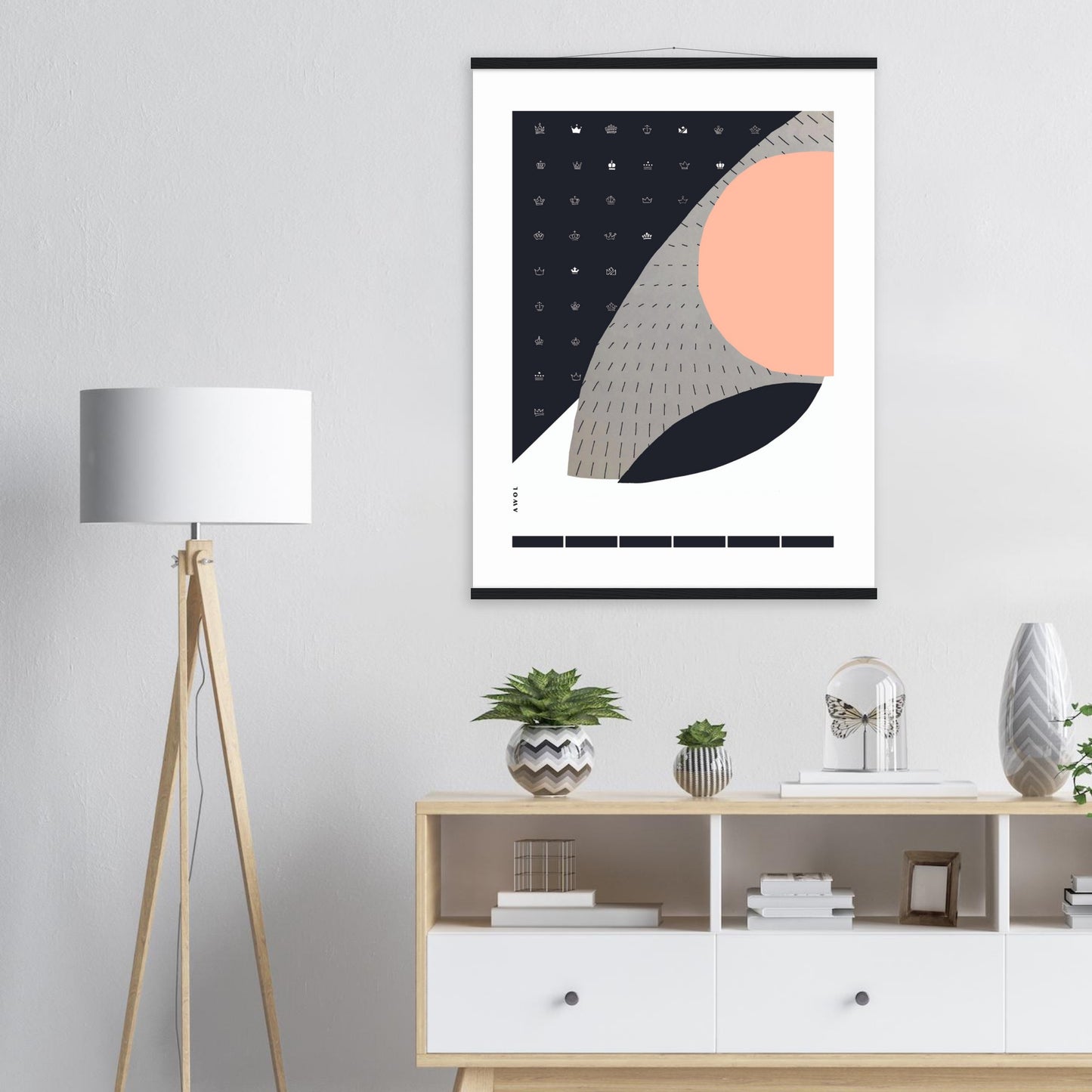 Scandinavian Art Print With Minimalist Pattern, Collage Art: Poster with Hanger