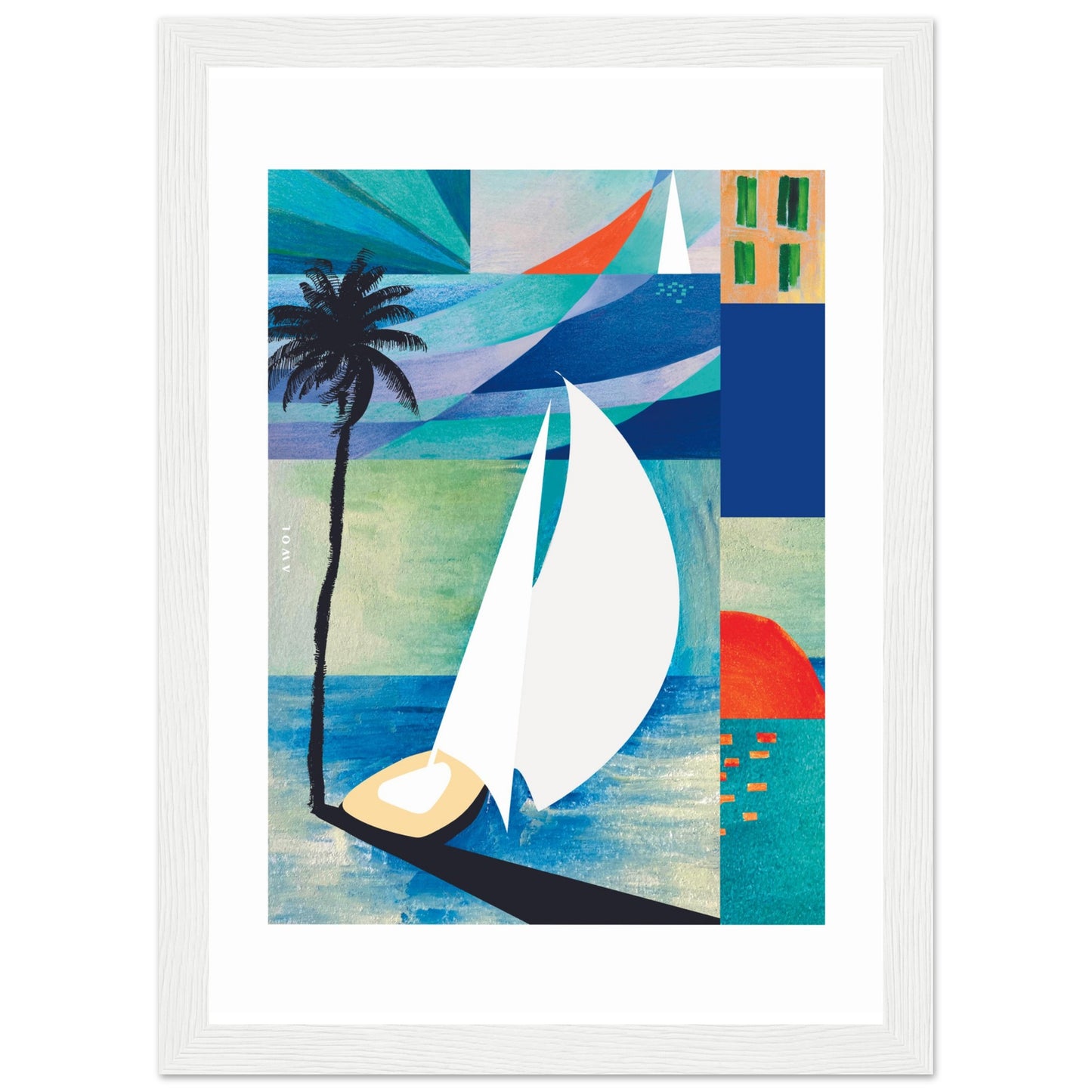 Sunrise, Sailboat And Palm Tree Beach, Sea Art : Framed Art Print