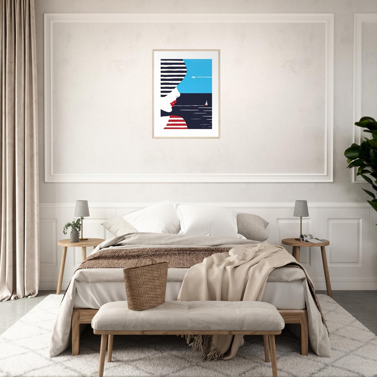 Portrait Of A Woman Looking At The Sea In The South Of France: Slow Living: Classic Matte Paper Wooden Framed Art Print