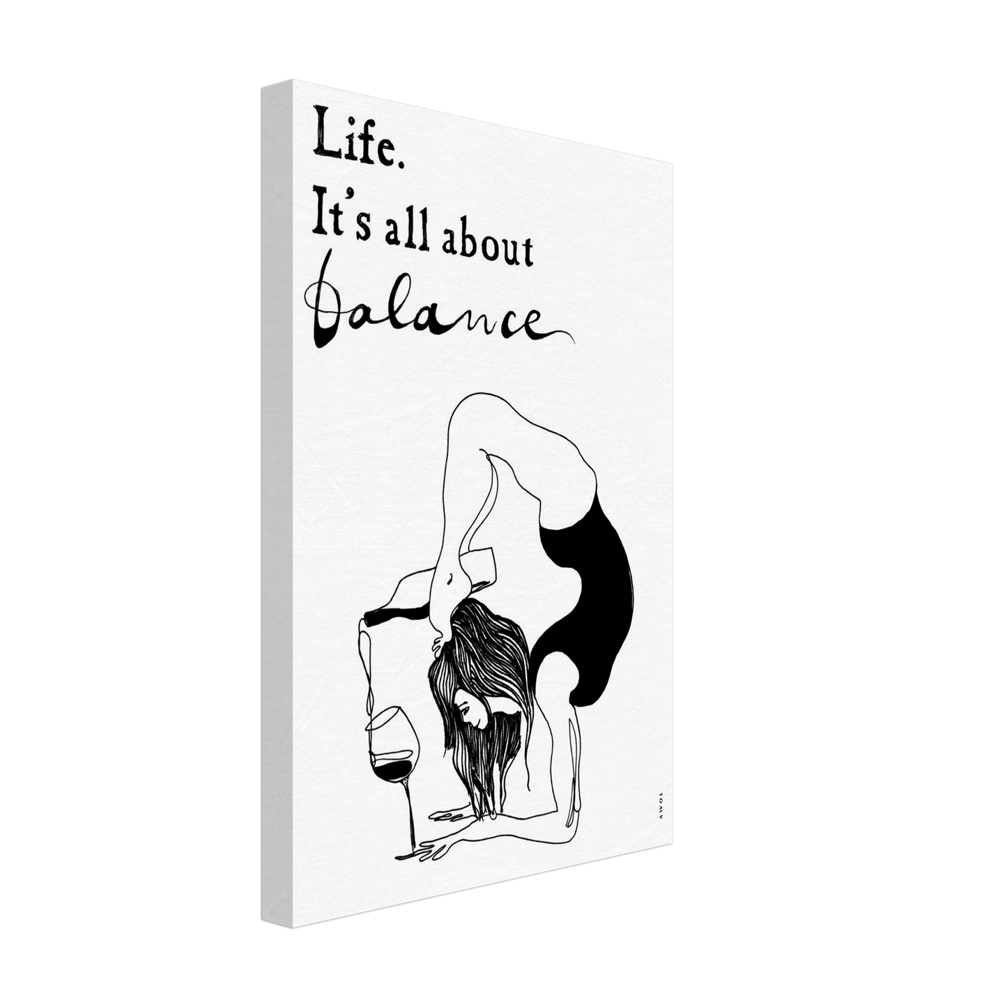 Life Is All About Balance: Modern Yoga Art, Quote and Wine, Art Print On Canvas