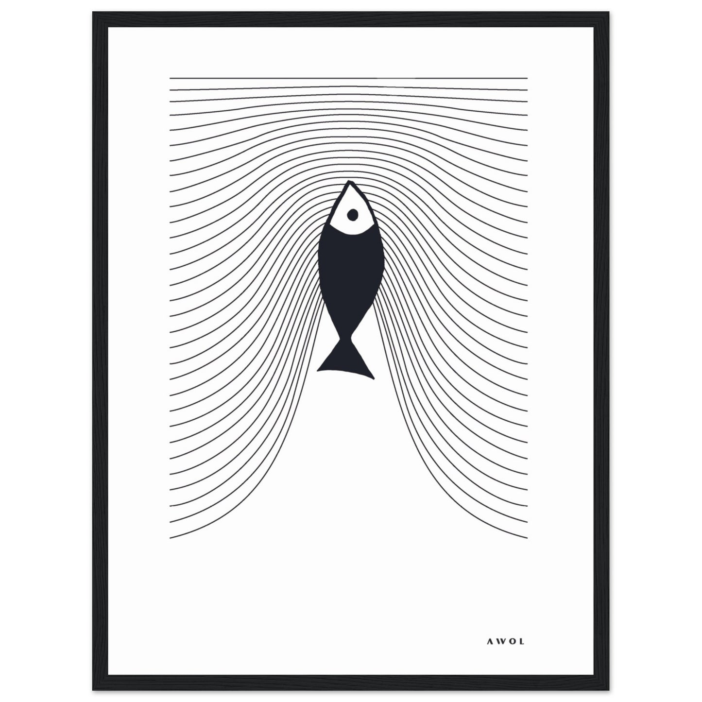 Minimalist Fish Swimming Upstream, Scandinavian Wall Art, Framed Art Print
