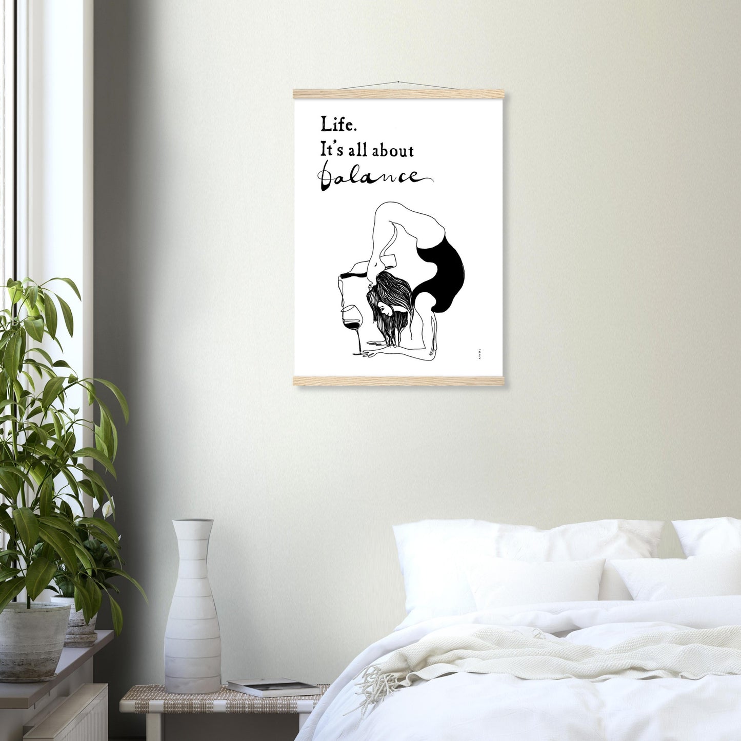 Funny Yoga Art Print With Spiritual Quote, Yoga Pose And Wine, Poster Print with Hanger
