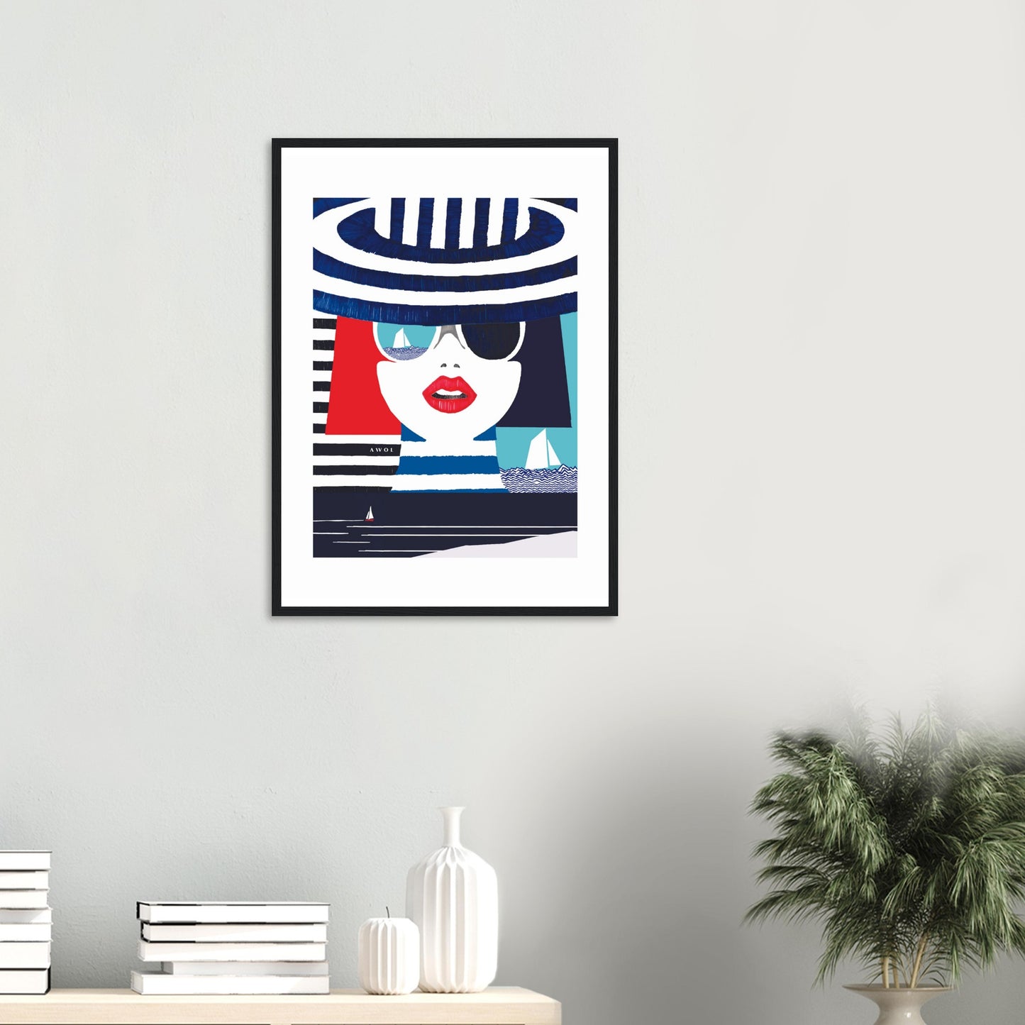 Portrait Of A Woman On The Beach: Mediterranean Wall Art, Framed Print