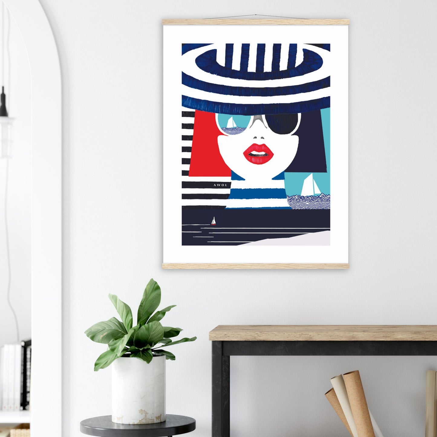 Colourful Mediterranean Wall Art Portrait On The Riviera: Beach Poster With Hanger