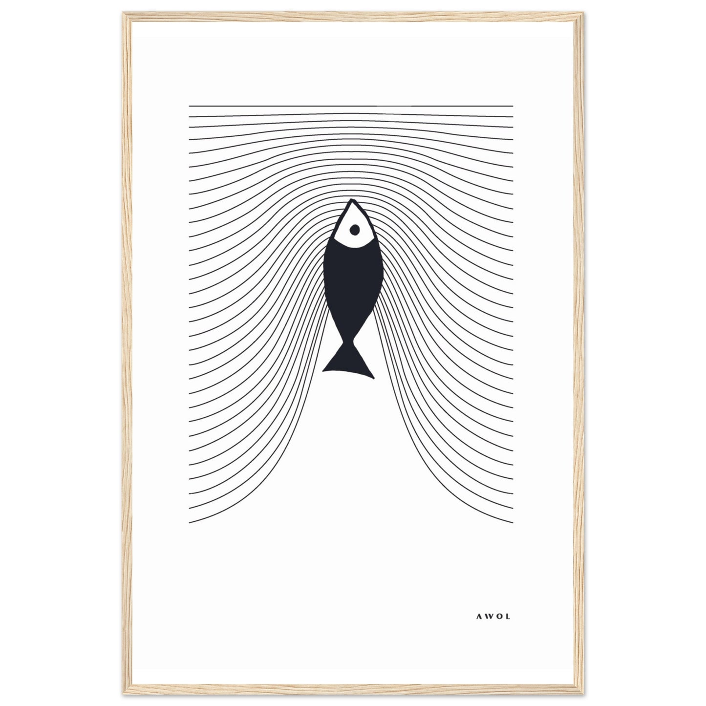 Minimalist Fish Swimming Upstream, Scandinavian Wall Art, Framed Art Print