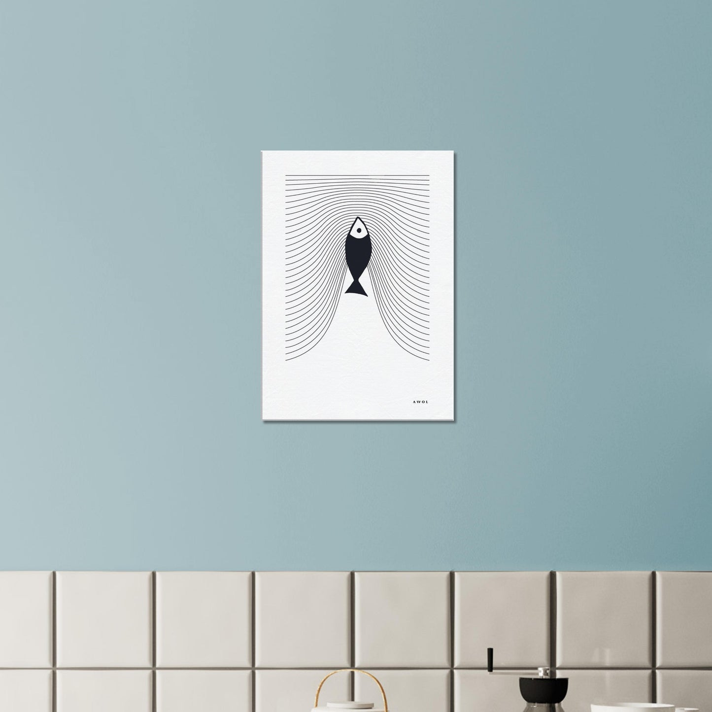 Fish Swimming In Abstract Sea, Scandinavian Wall Art: Canvas Print