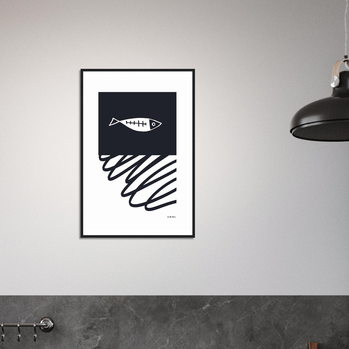 Minimalist Wall Decor, Scandinavian Wall Art With Fish: Framed Art Print