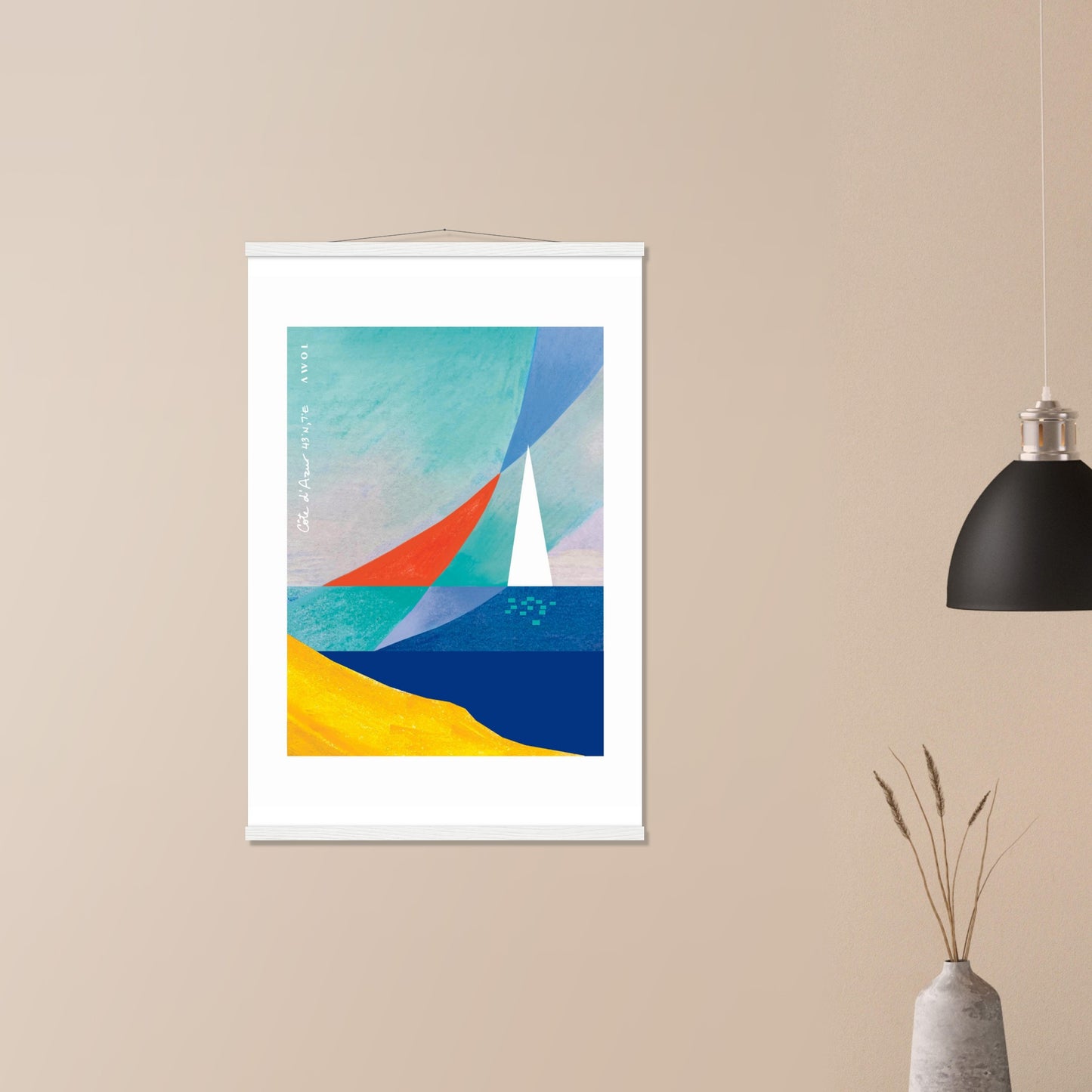 Sailboat On Abstract Sea: Côte d'Azur Poster with Hanger