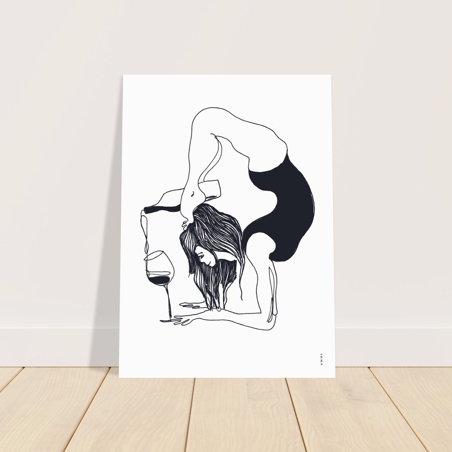 Yoga Balance Pose With Wine: Modern Monochrome Lessons From India, Aluminum Art Print
