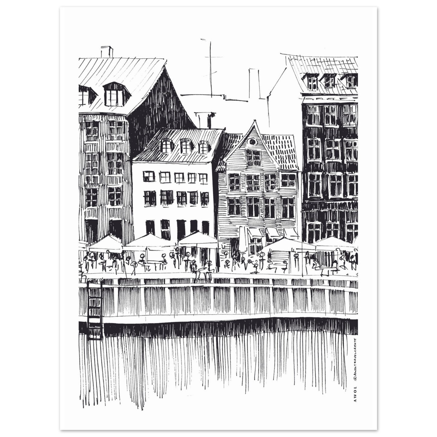 Saturday Afternoon By Nyhavn Canal In Copenhagen, Denmark: Premium Matte Paper Art Print