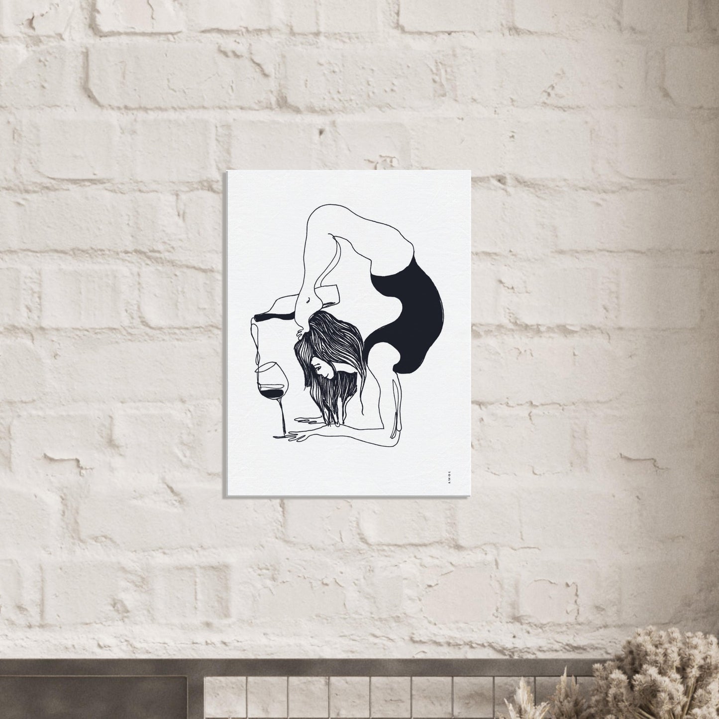Funny Yoga Art On Canvas:  Minimalist Art Of Yoga Pose On Canvas With Wine