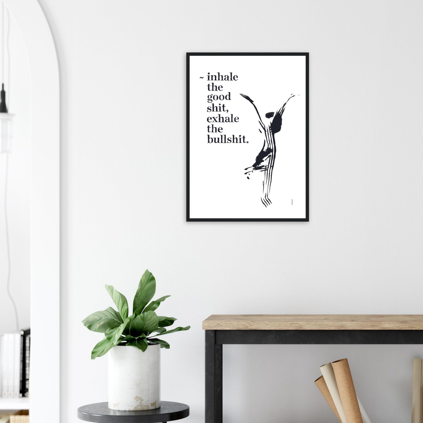 Funny Zen Quote, Exhale The Bullshit, Yoga Wall Art: Framed Art Print