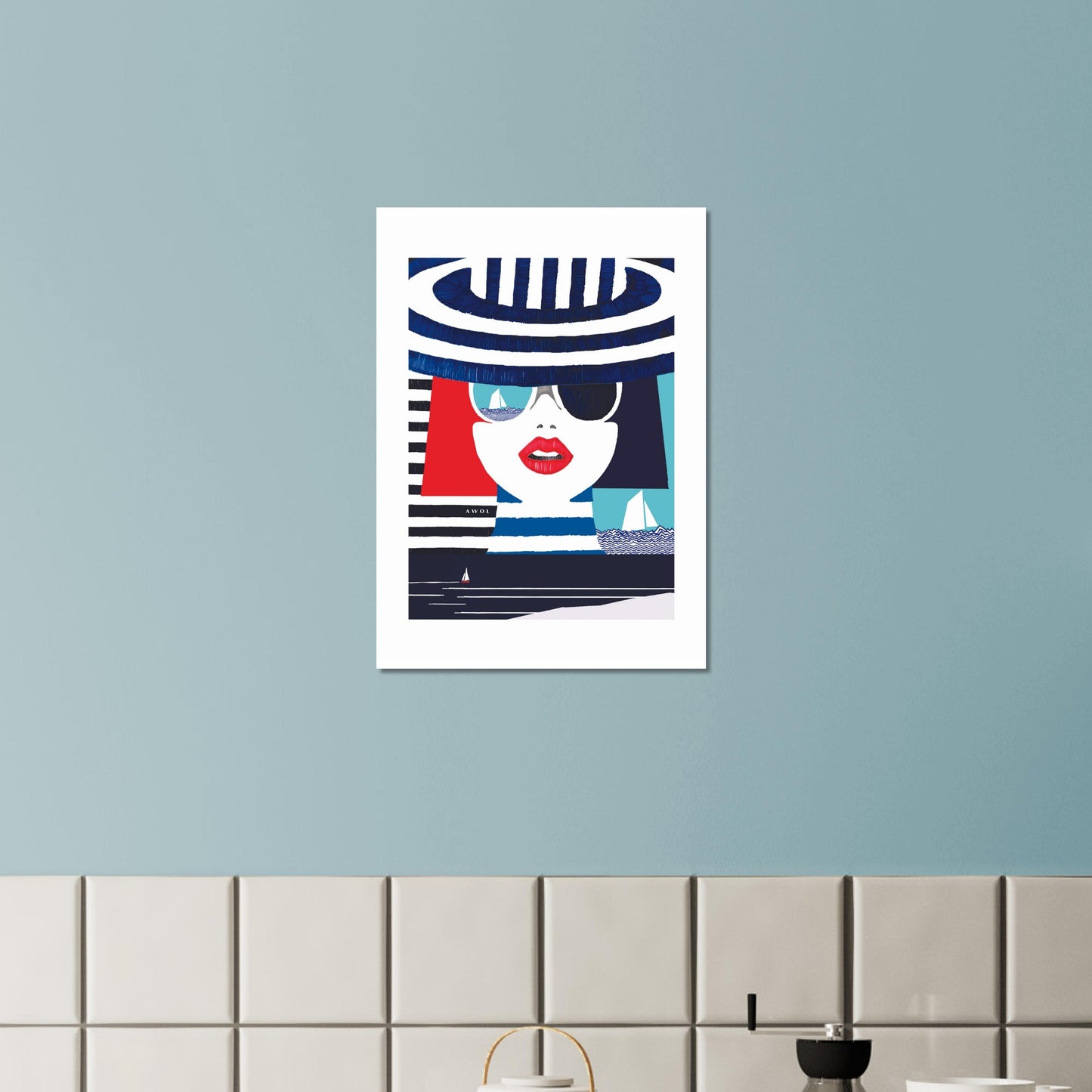 Graphic Portrait Of A Woman On The Riviera, Beach Wall Art: Travel Poster Print