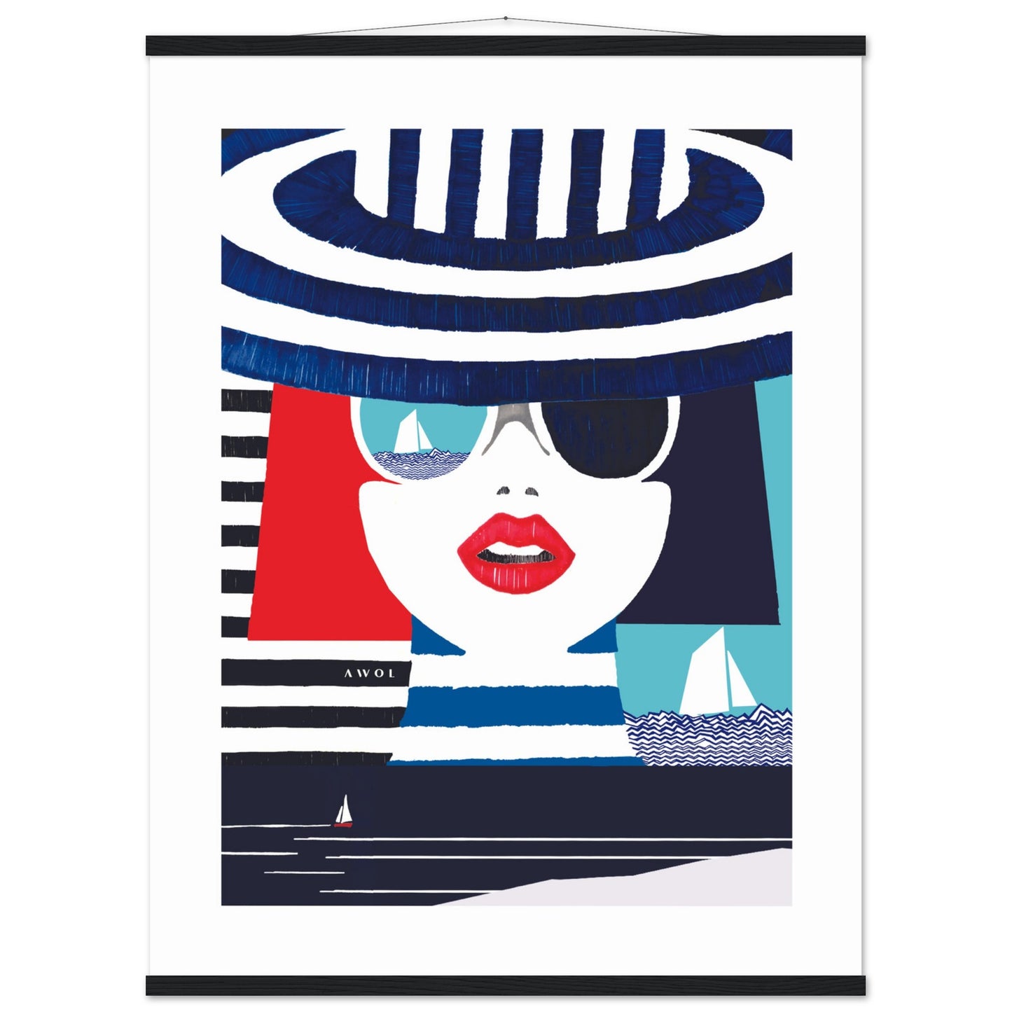 Colourful Mediterranean Wall Art Portrait On The Riviera: Beach Poster With Hanger