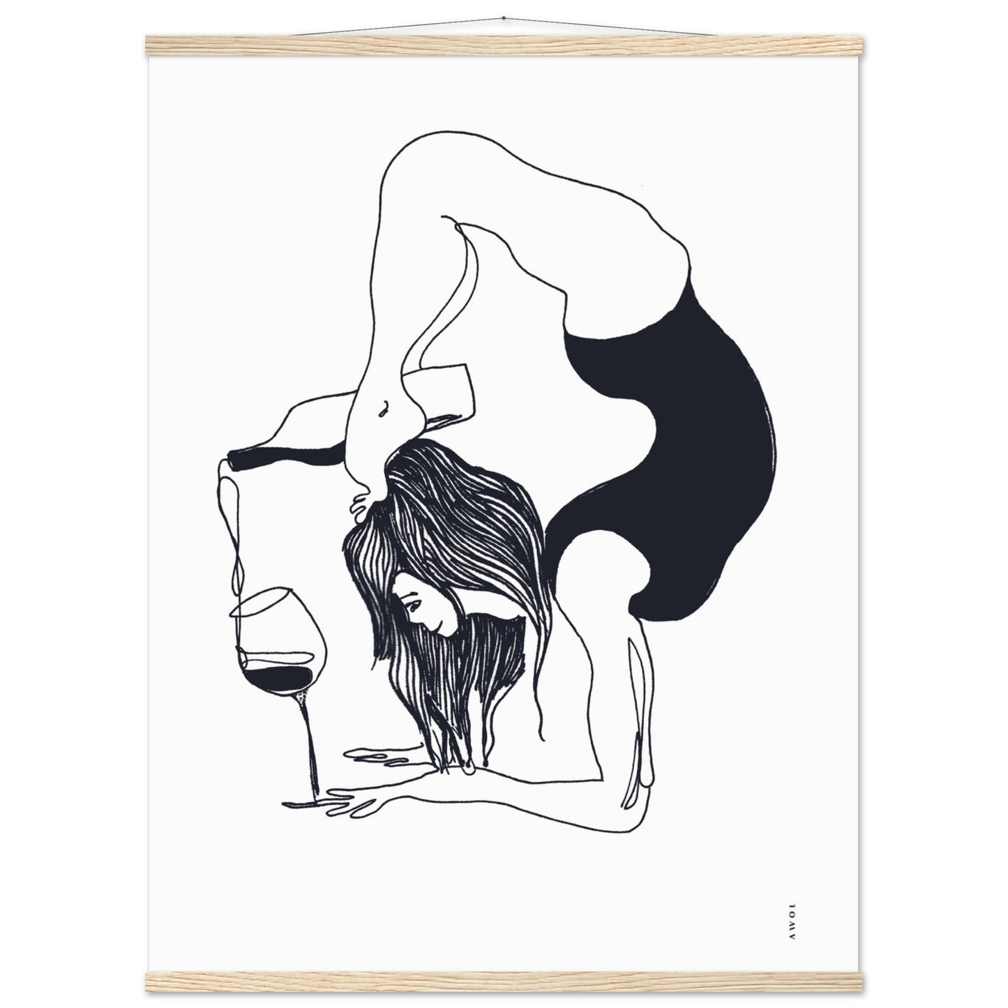 Funny Yoga Art With Wine And Woman In Yoga Pose, Poster with Hanger