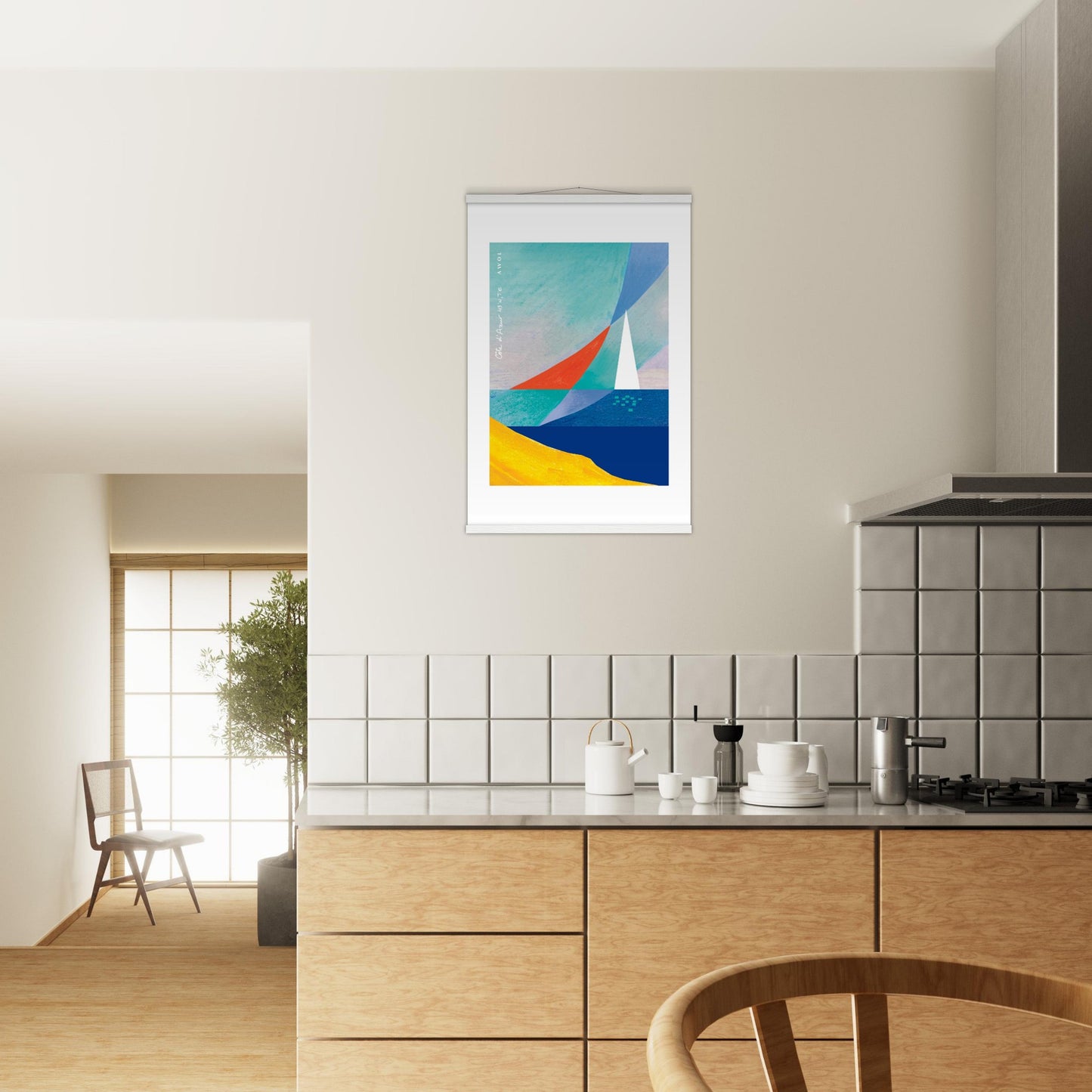 Sailboat On Abstract Sea: Côte d'Azur Poster with Hanger