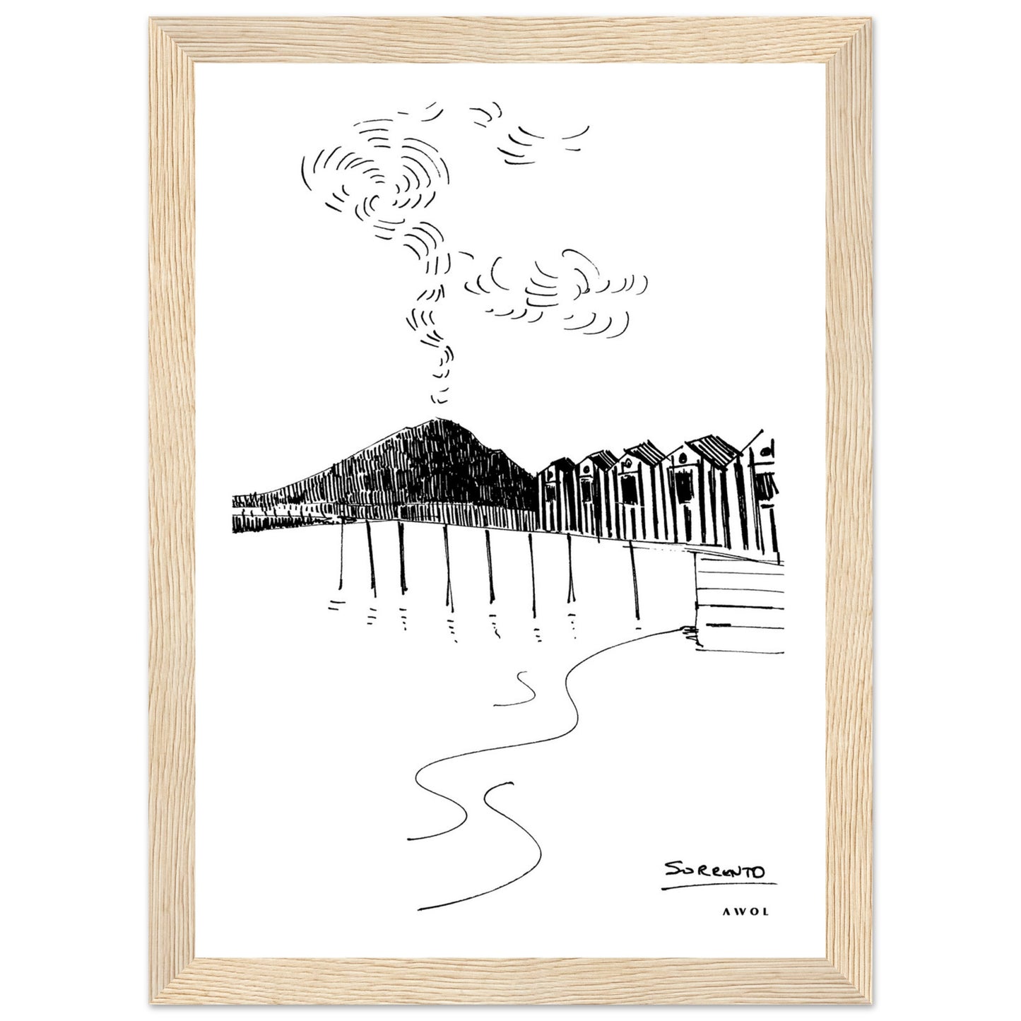 View of Mount Vesuvius Volcano, Italian Landscape, The Bay Of Naples Seen From Sorrento: Premium Matte Paper Wooden Framed Art Print