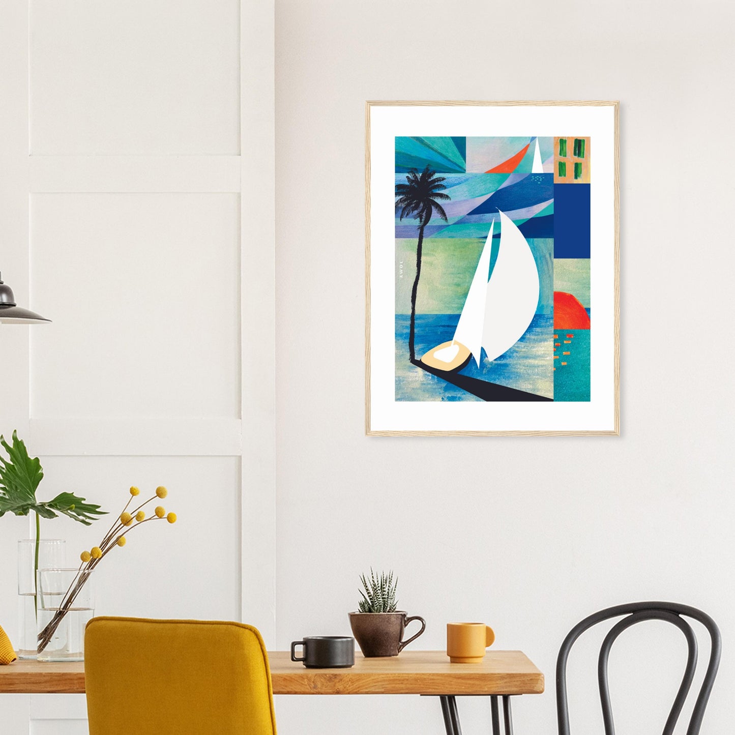 Sunrise, Sailboat And Palm Tree Beach, Sea Art : Framed Art Print