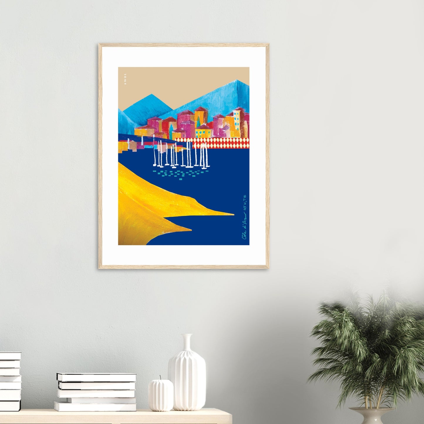 Colourful Beach Towns In The South of France Poster: Framed Art Print