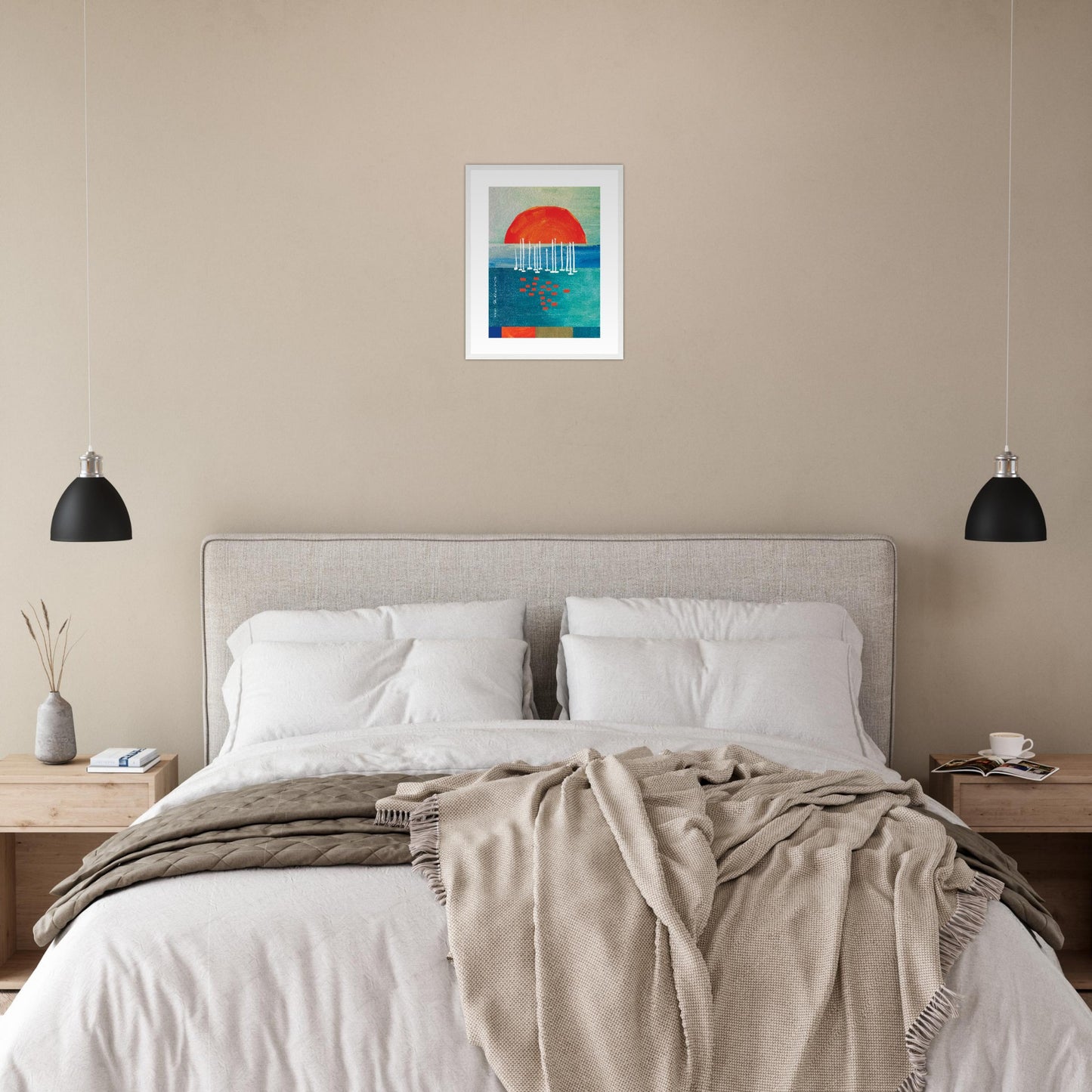 Sunrise Over The Sea, Colourful Seaside Landscape Artwork: Framed Print
