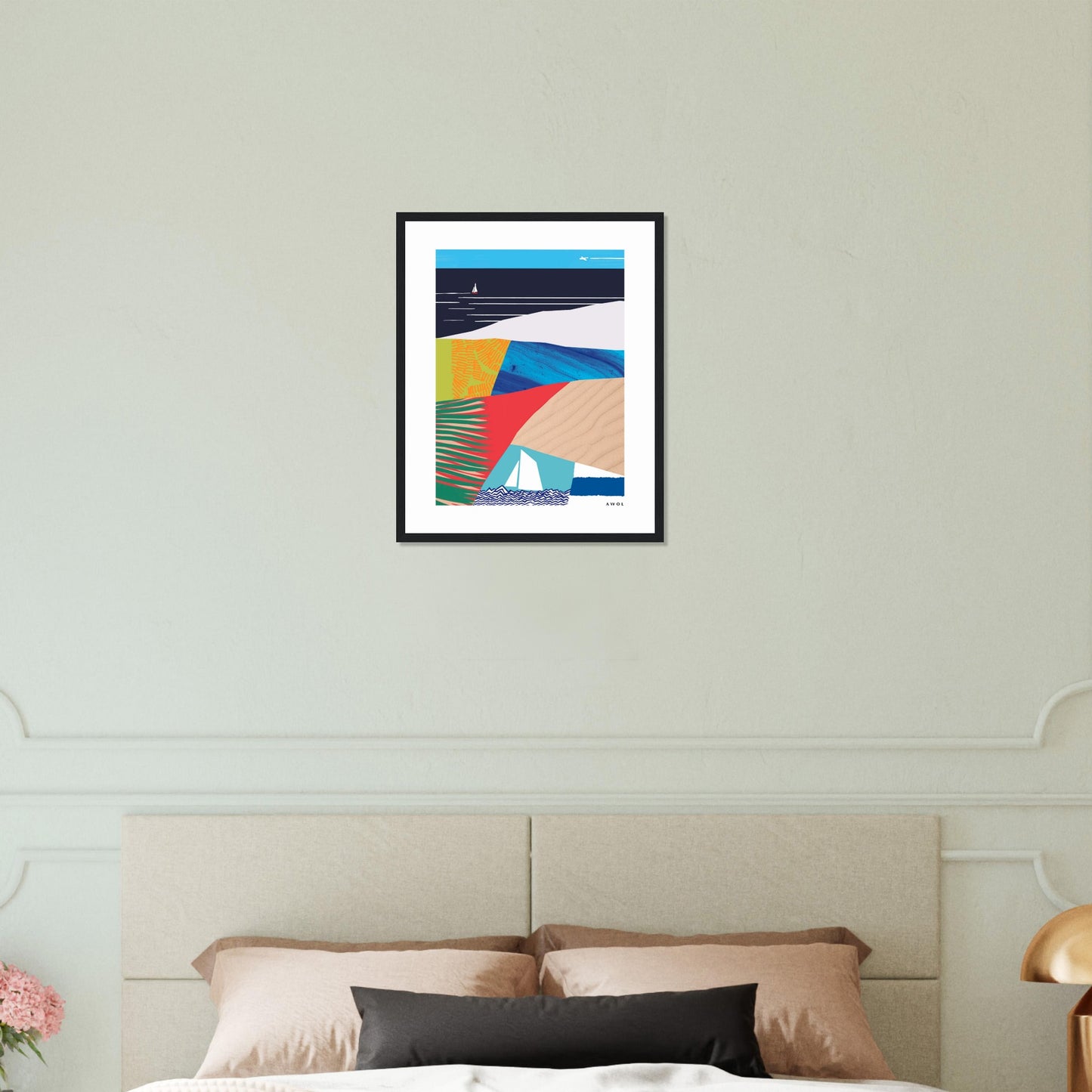 Tropical Paradise With Palm Trees, Abstract Beach Art: Framed Art Print