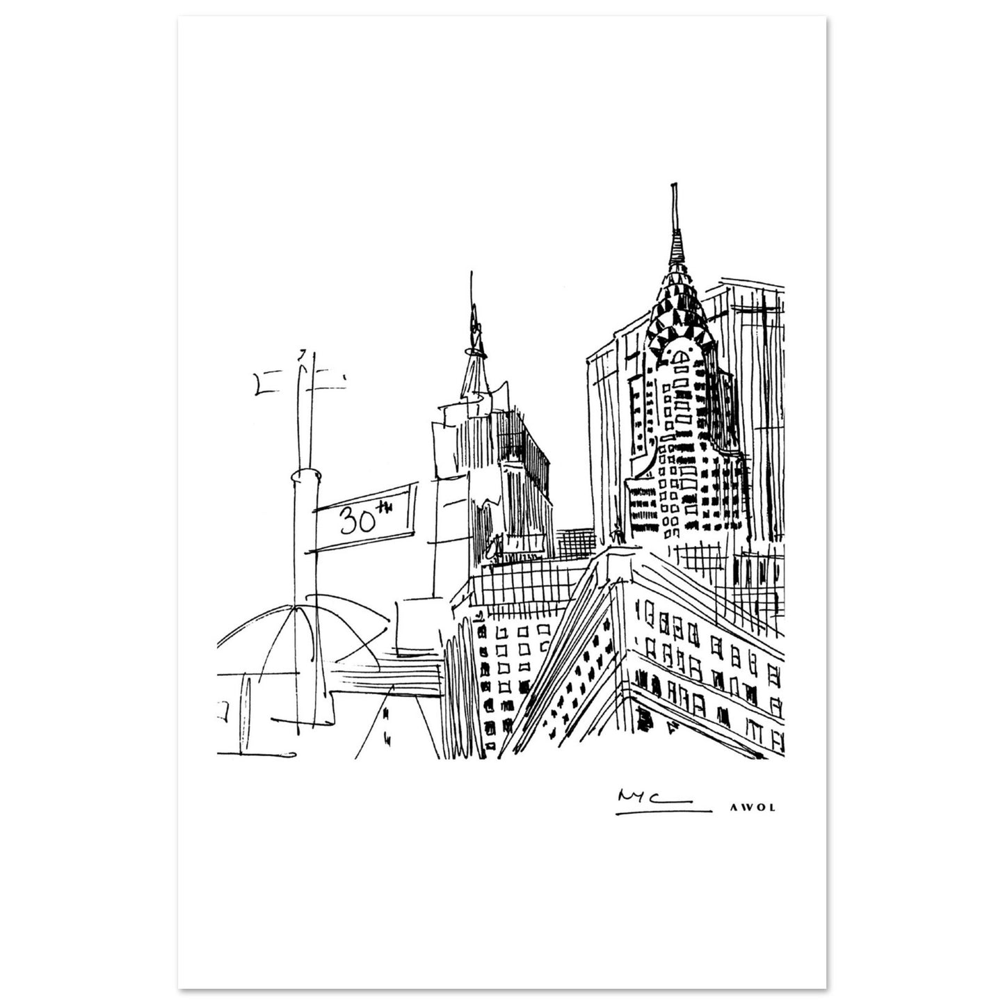 New York City Skyline Art, Iconic Skyscrapers: Poster Print