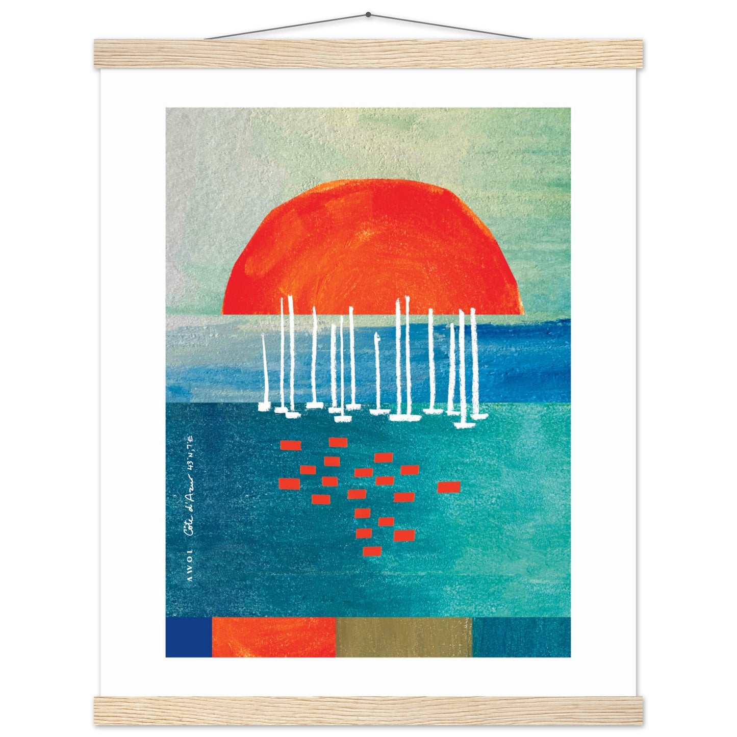 Sunset Wall Poster Print With Sailboats On The Mediterranean: Poster with Hanger