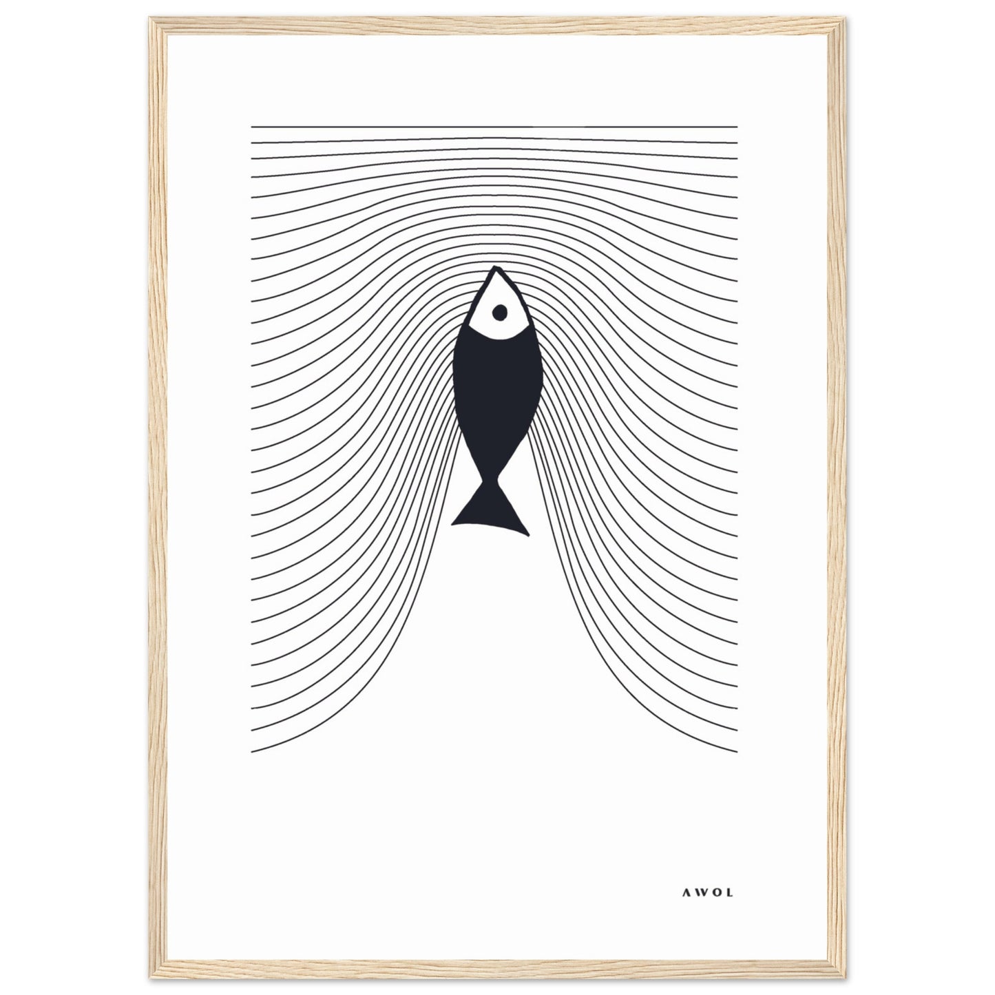 Minimalist Fish Swimming Upstream, Scandinavian Wall Art, Framed Art Print
