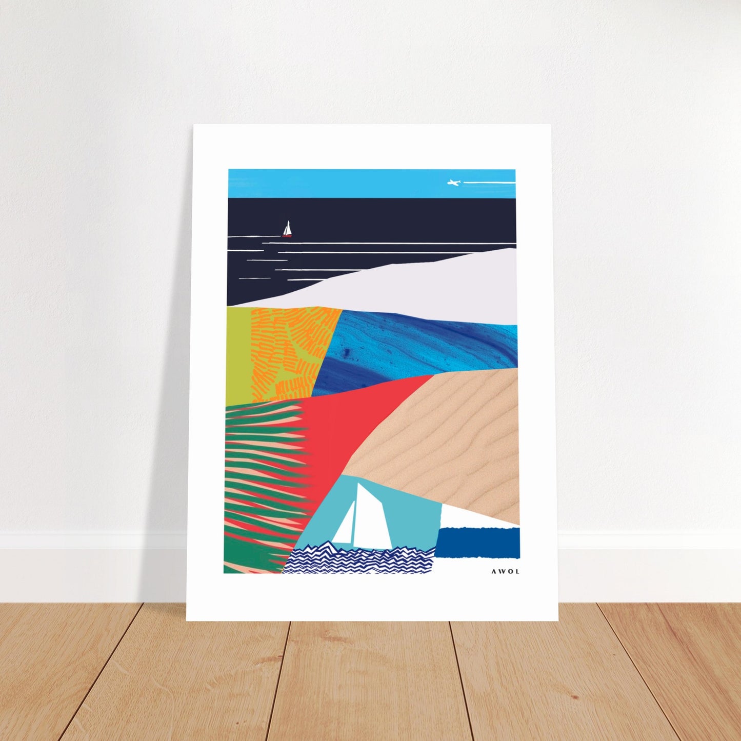 Tropical Beach Paradise With Palm Trees, Travel Art Print On Aluminum