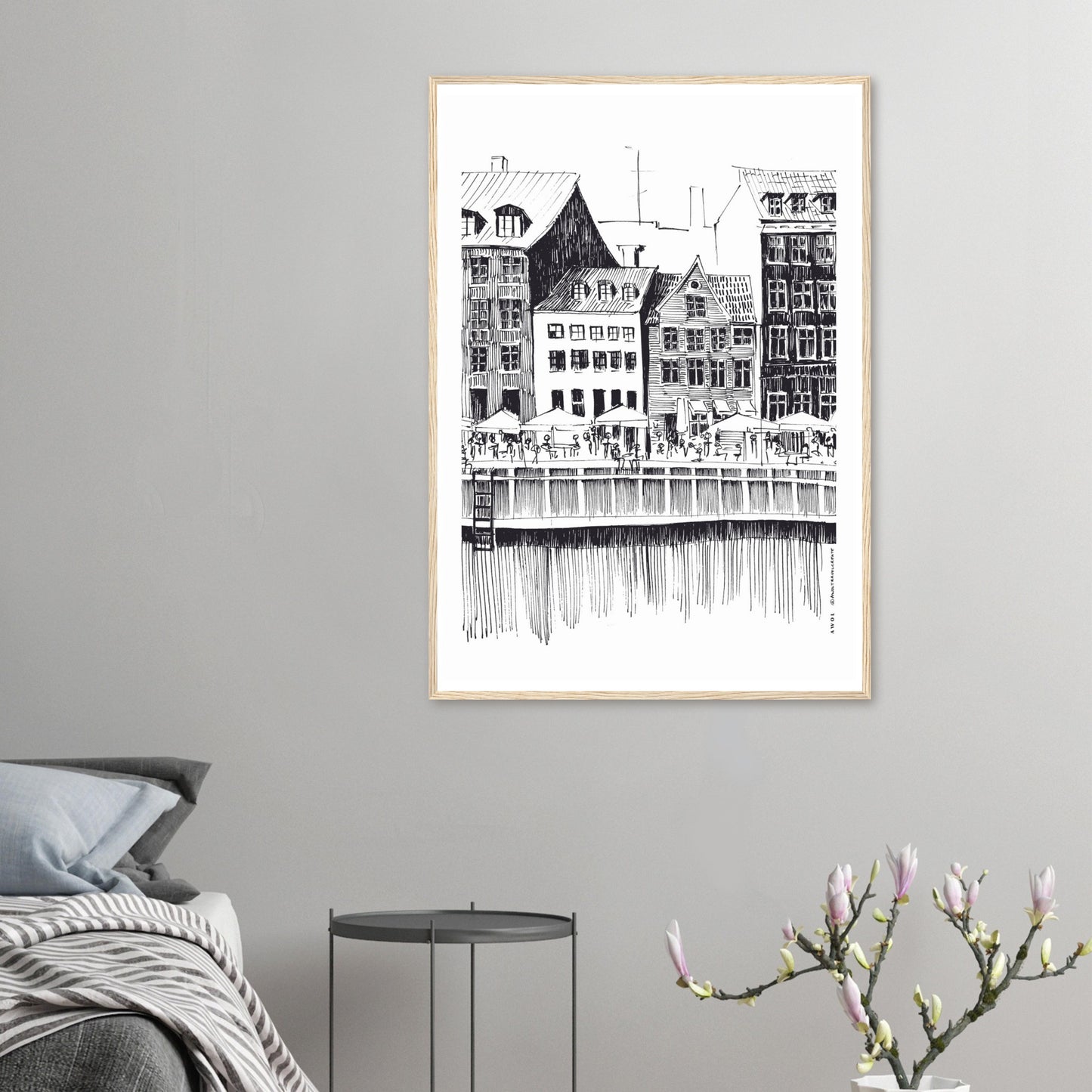 Saturday Afternoon With Cafés And Historic Houses In Copenhagen, Wooden Framed Art Print On Premium Paper