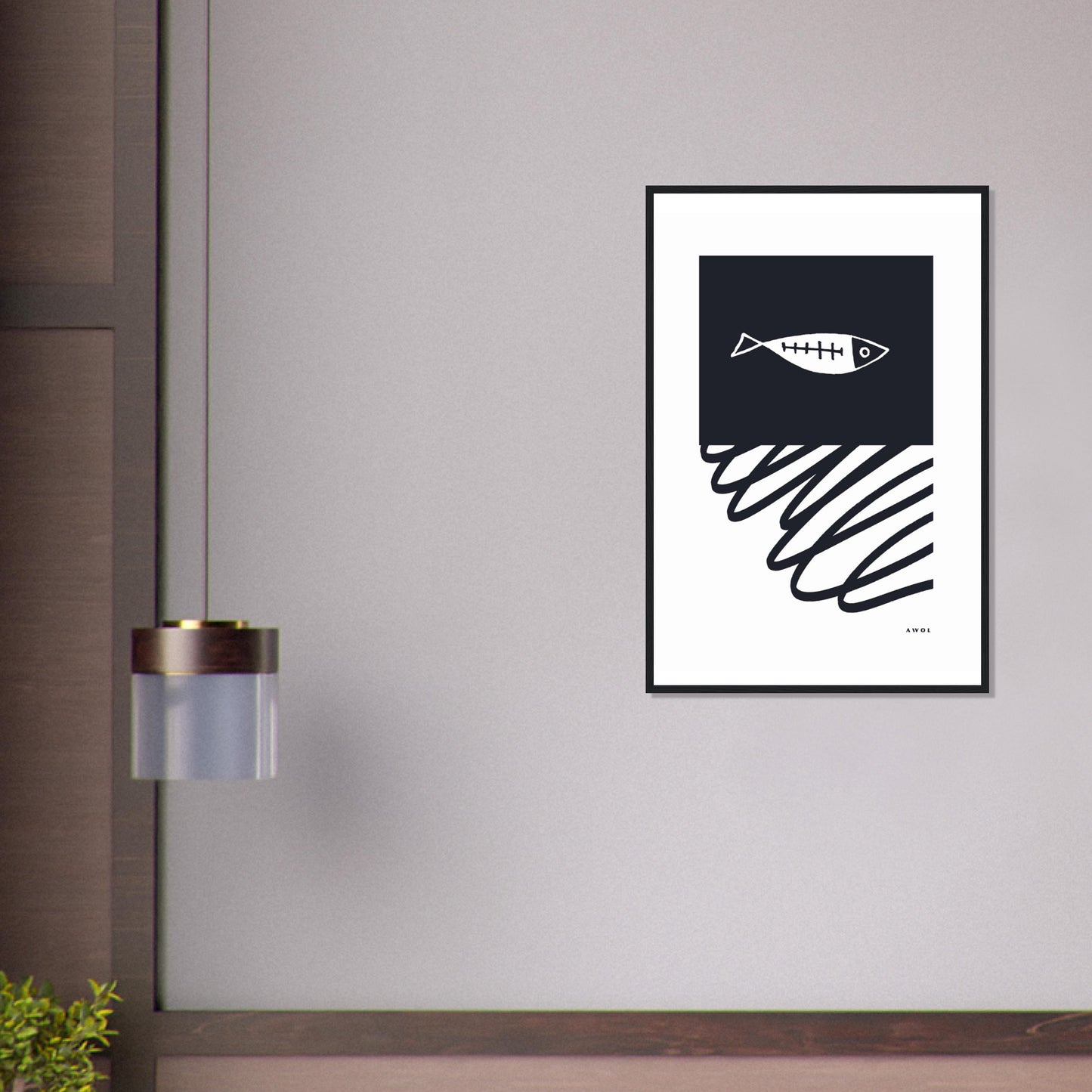 Minimalist Wall Decor, Scandinavian Wall Art With Fish: Framed Art Print