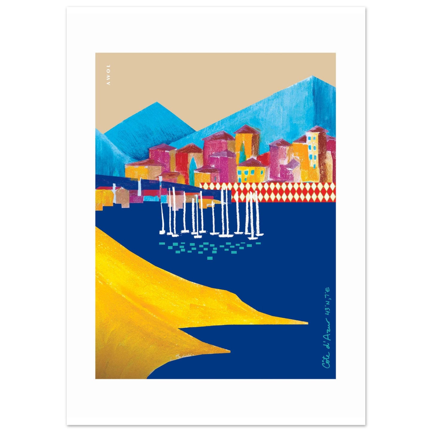 Colourful Seaside Towns And Mountains, Landscape Art, Travel Poster Print