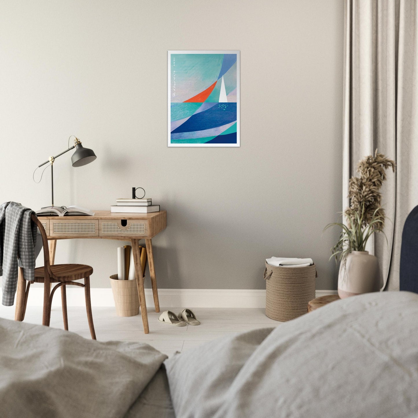 White Sailboat on The Mediterranean Sea: Blue Canvas Art Print