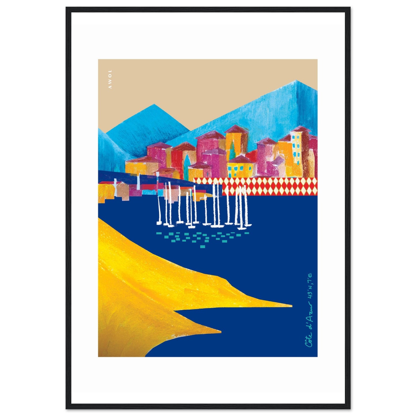 Colourful Beach Towns In The South of France Poster: Framed Art Print