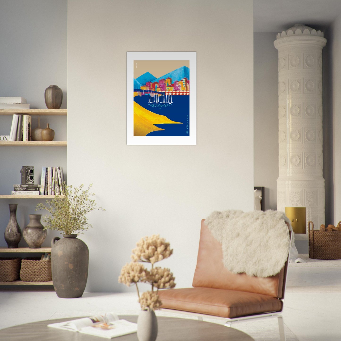 Colourful Seaside Towns And Mountains, Landscape Art, Travel Poster Print