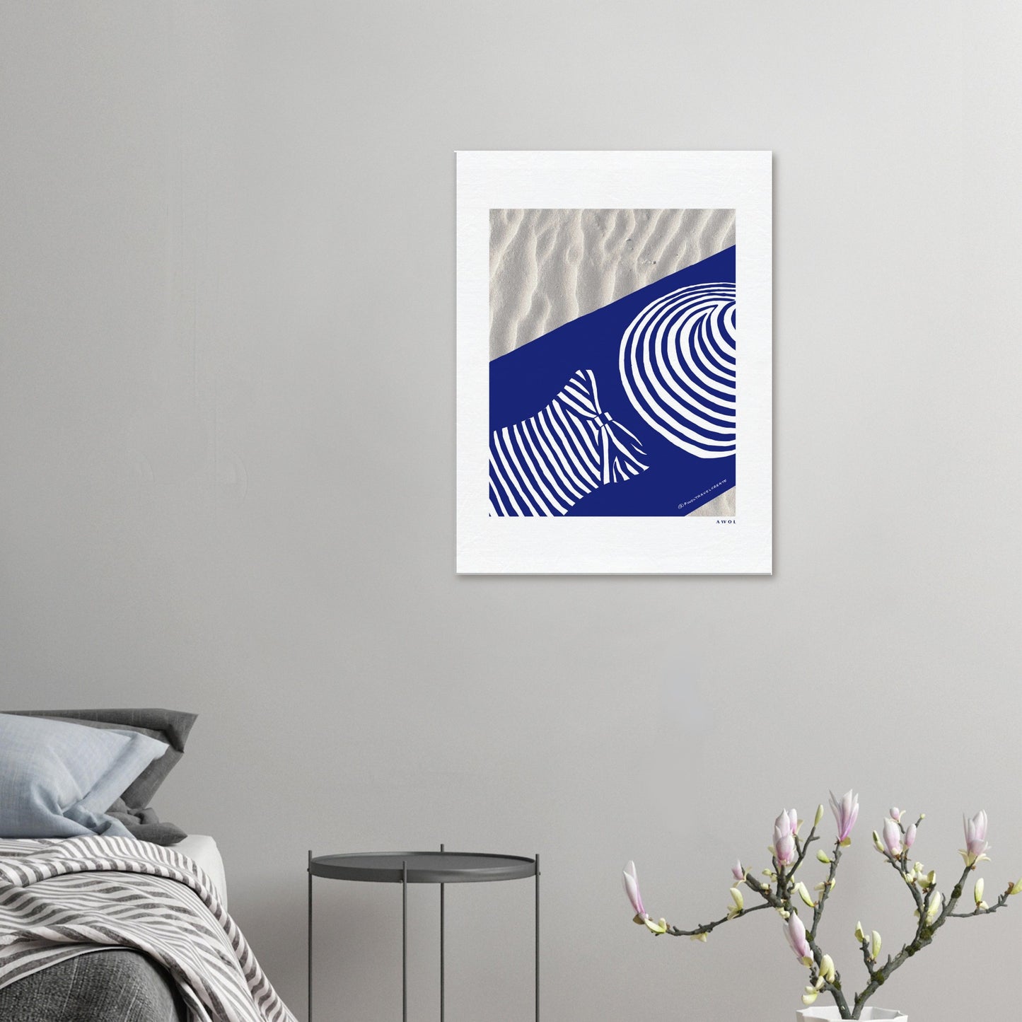 Woman Relaxing In And Oversized Beach Hat, And Striped Bathing Suit, Vacation Vibes, Modern Blue Canvas Art